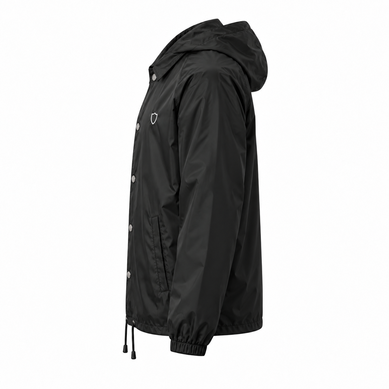 Hooded Nylon Coach Jacket with Logo - left side view