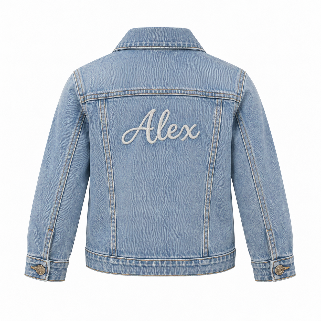 Kids Denim Jacket with Embroidered Name - back view