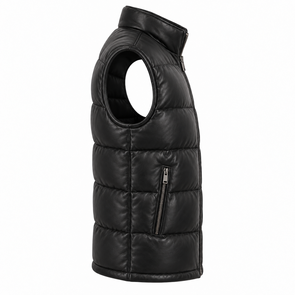 Men's Leather Puffer Vest - right side view