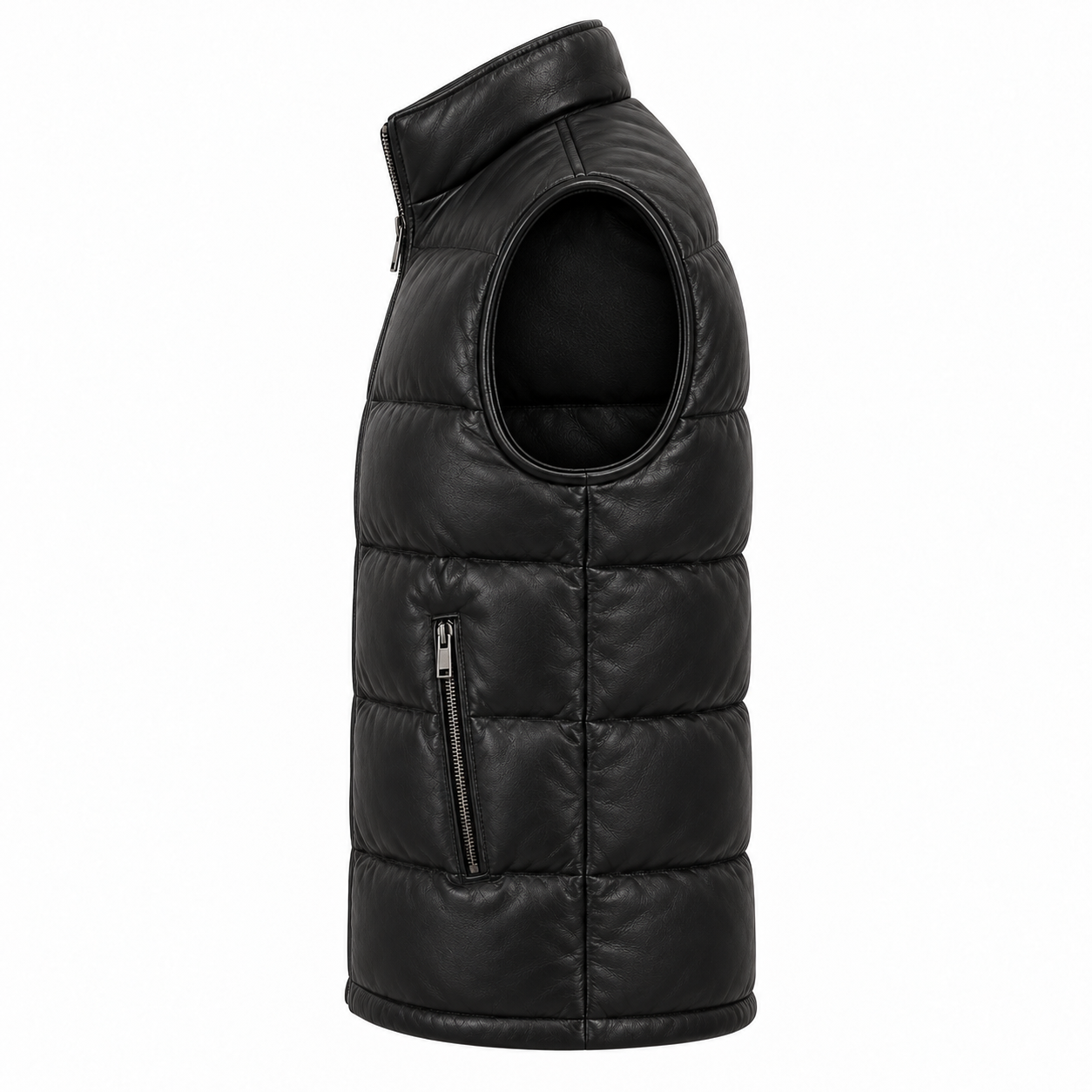 Men's Leather Puffer Vest - left side view