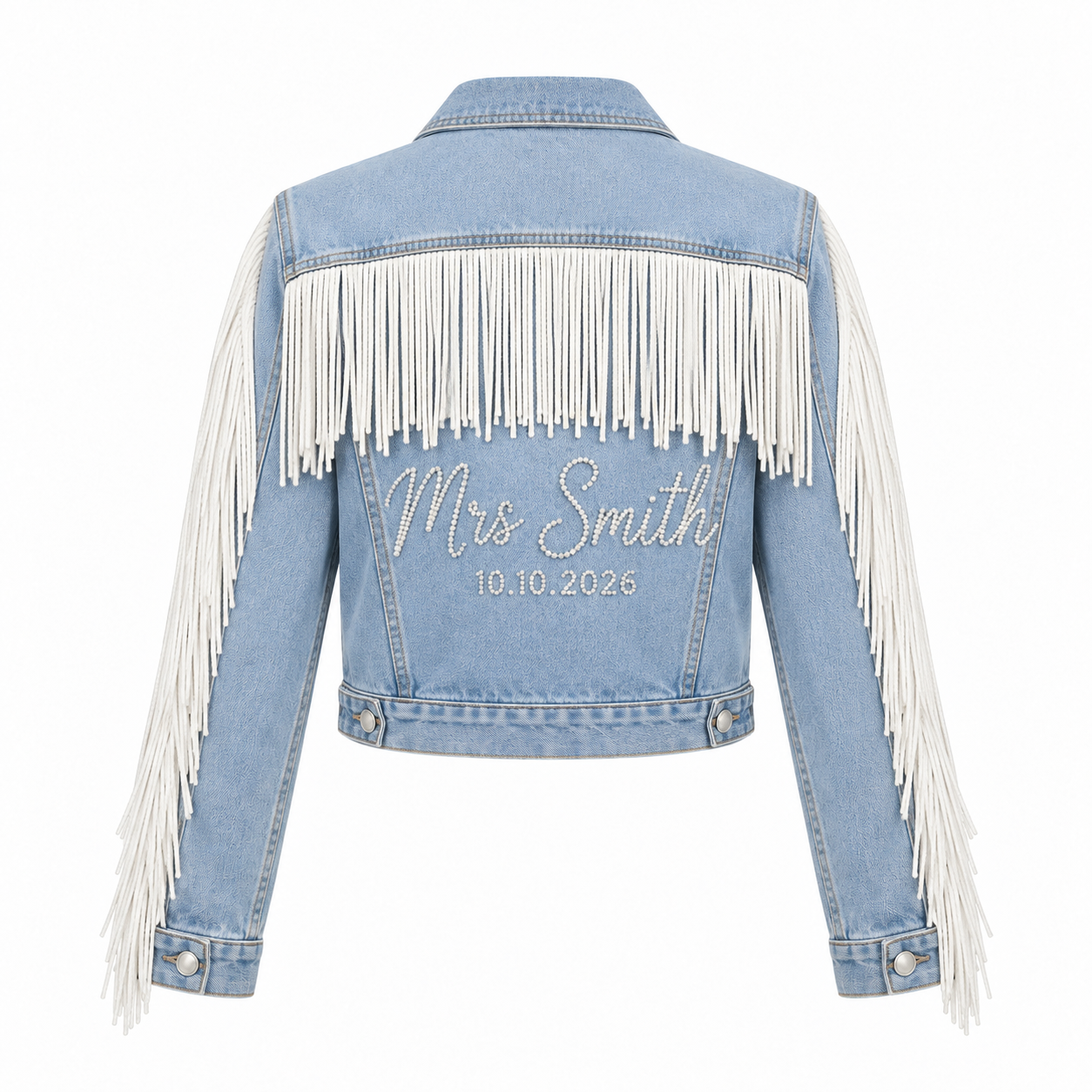 Personalized Fringe Bridal Denim Jacket - back view