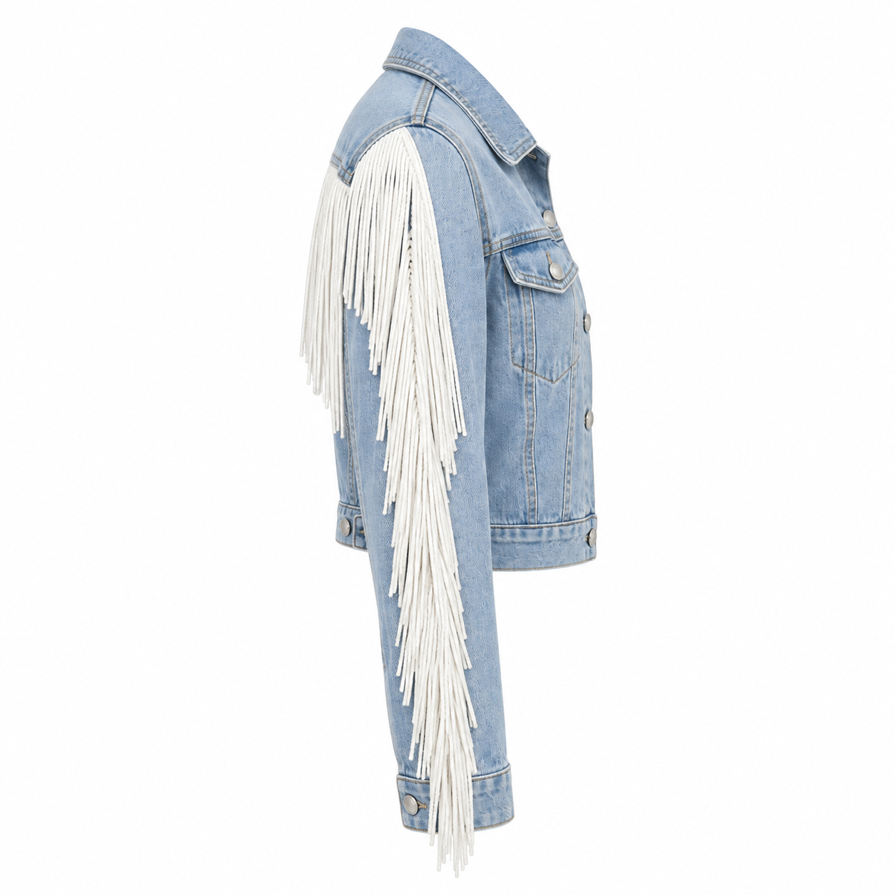 Personalized Fringe Bridal Denim Jacket - right side view