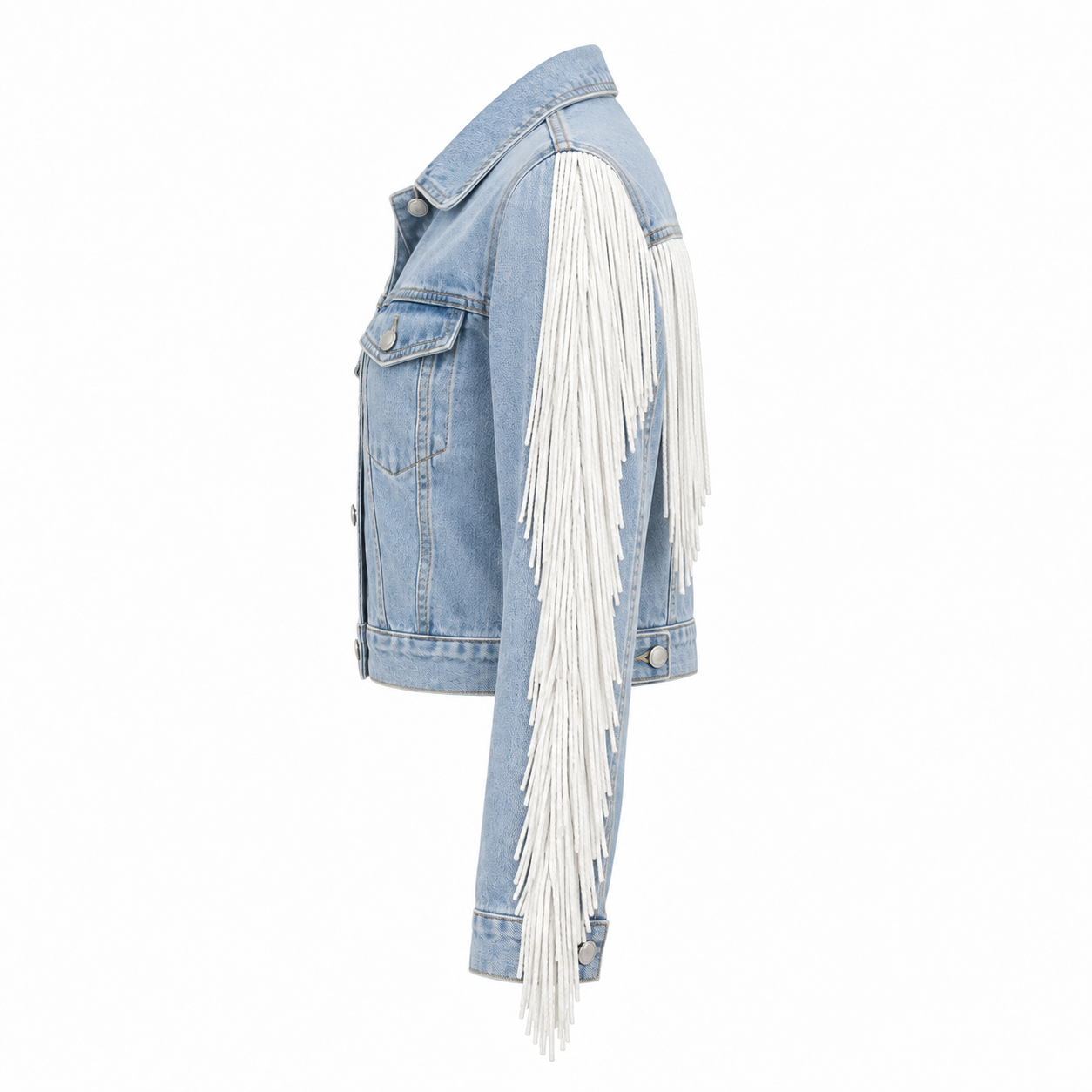 Personalized Fringe Bridal Denim Jacket - left side view