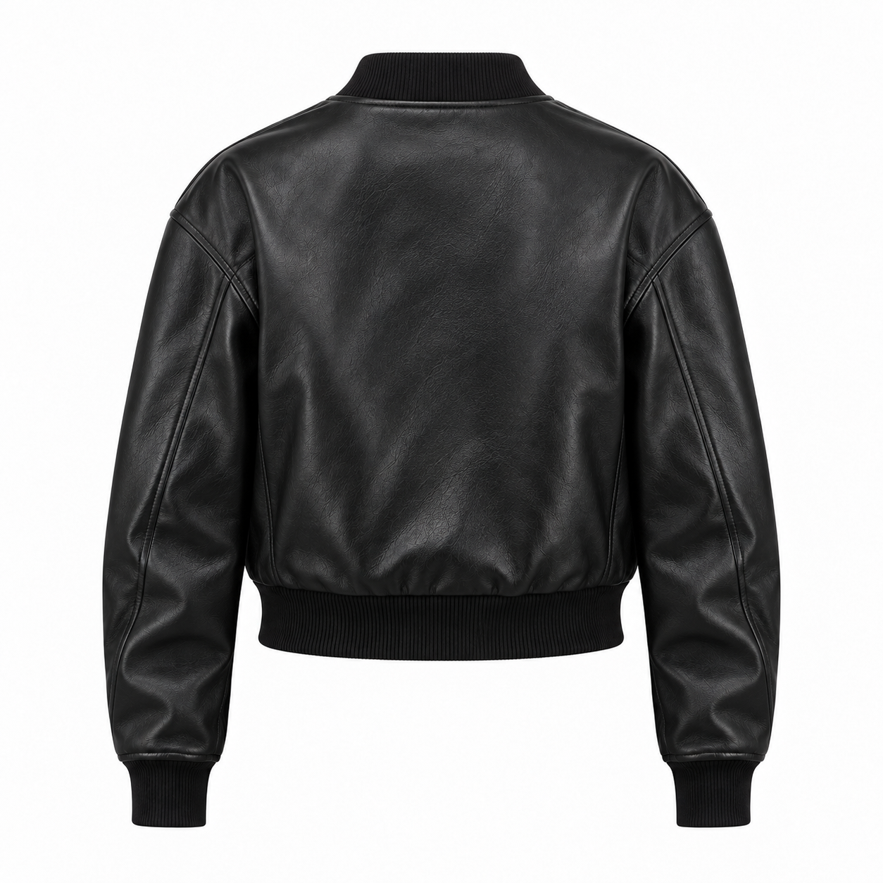 Women's Cropped Leather Bomber Jacket - back view