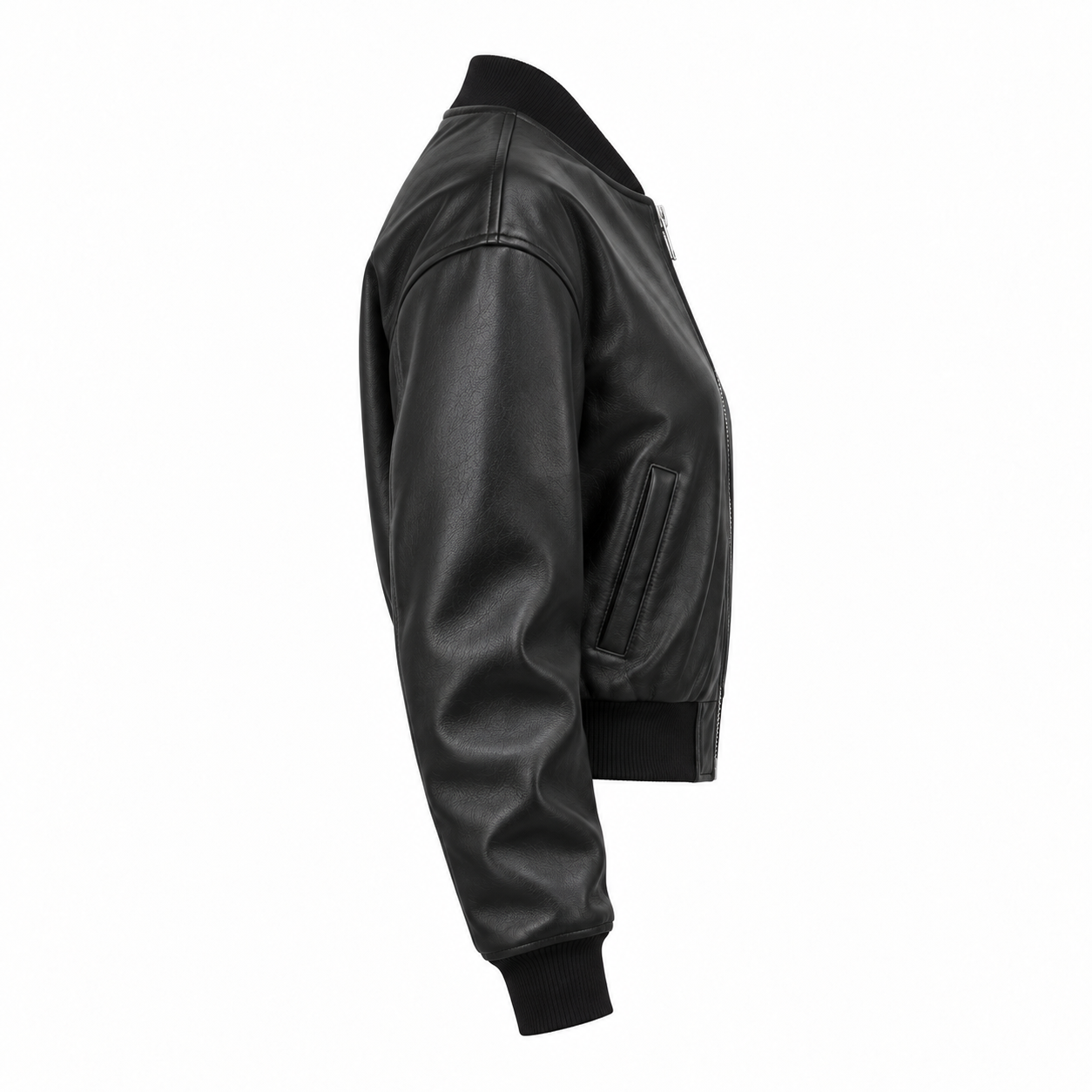 Women's Cropped Leather Bomber Jacket - right side view