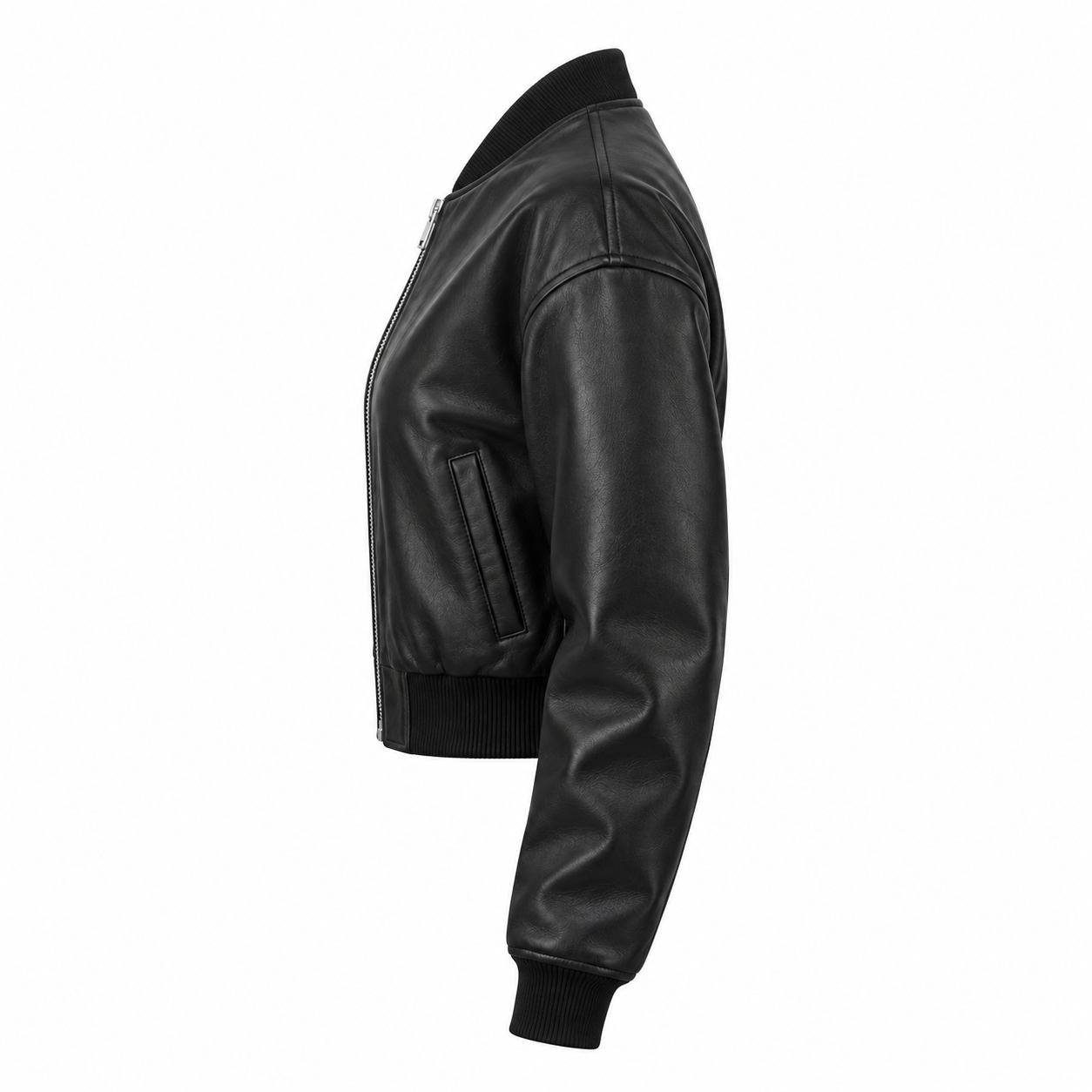 Women's Cropped Leather Bomber Jacket - left side view