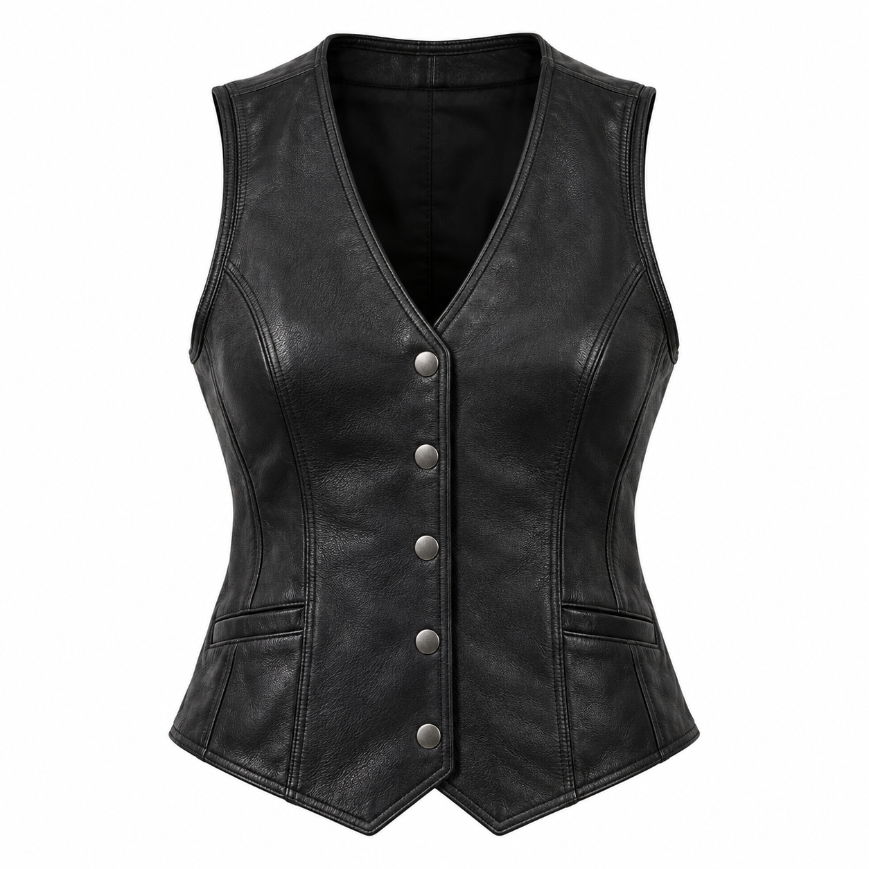 Personalized Women's Leather Motorcycle Vest with Custom Embroidery - front view