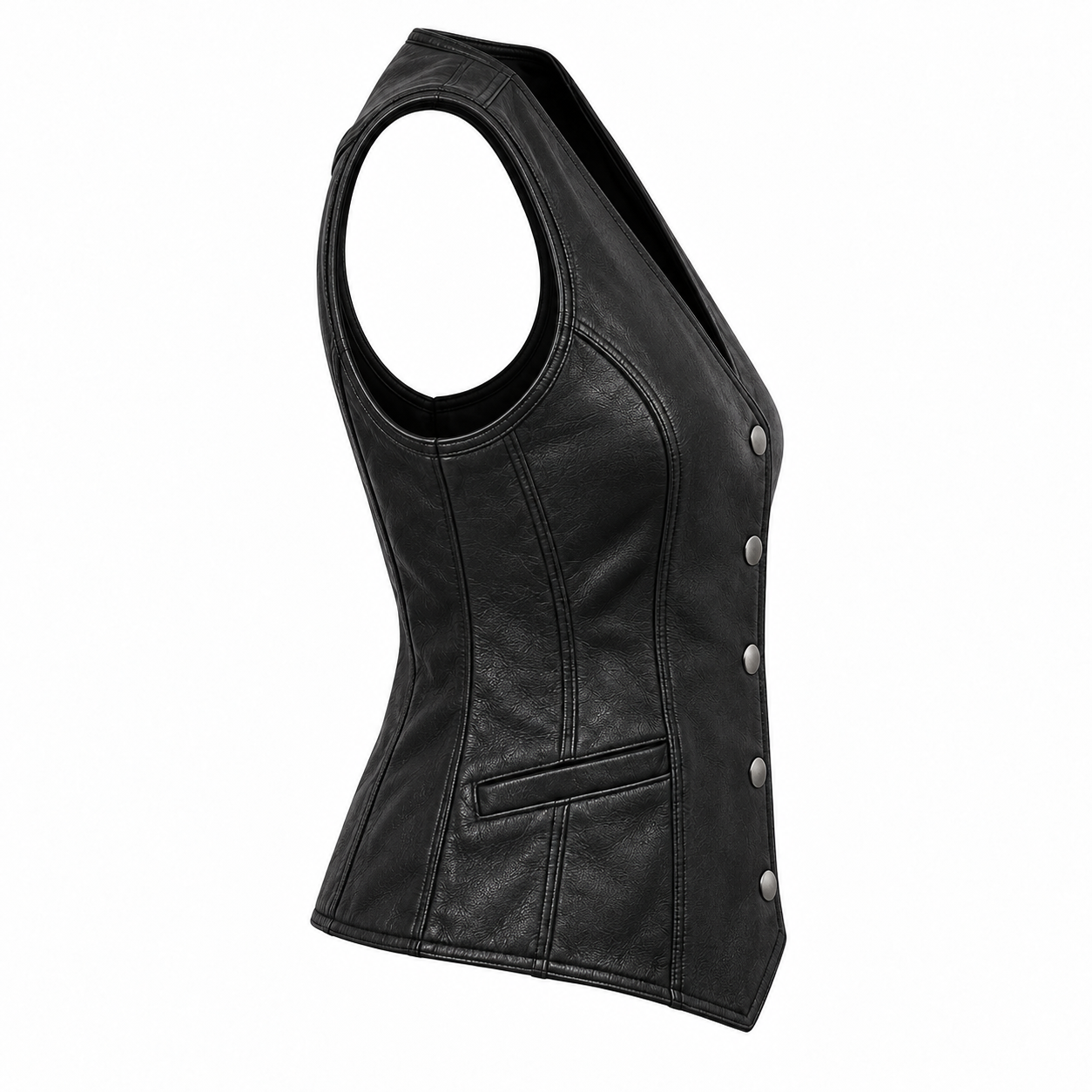 Personalized Women's Leather Motorcycle Vest with Custom Embroidery - right side view