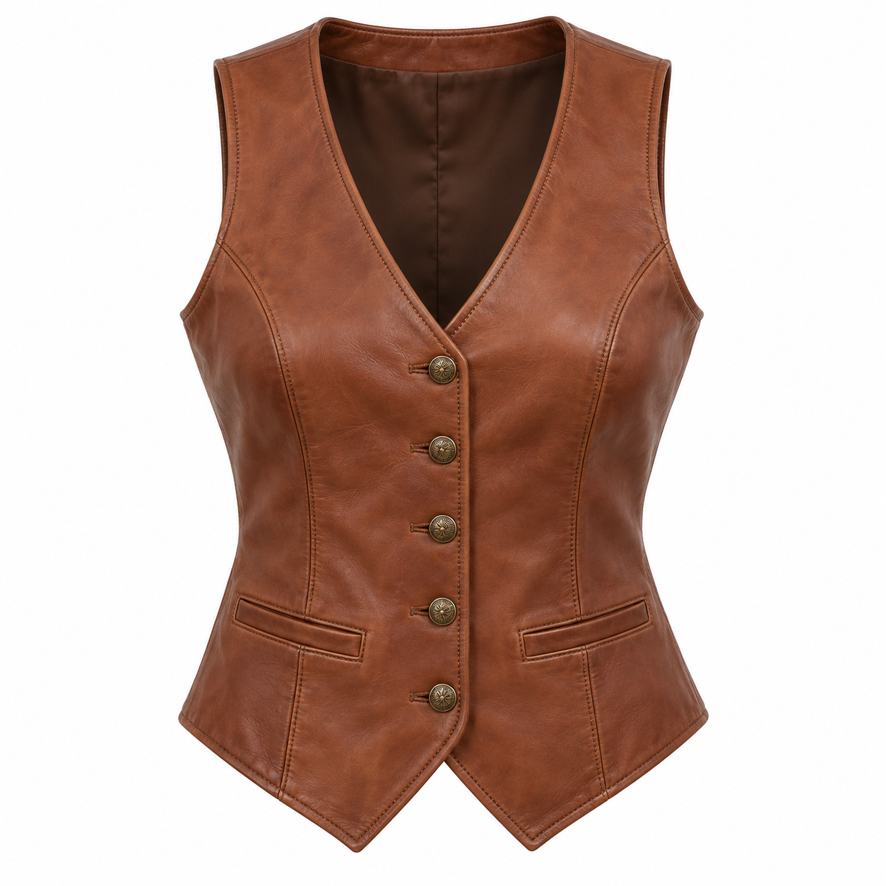 Women's Fitted Western Leather Vest - front view