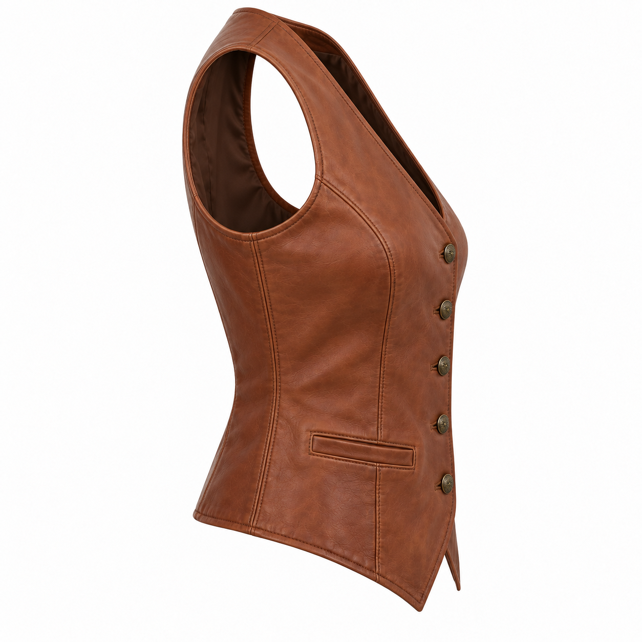 Women's Fitted Western Leather Vest - right side view
