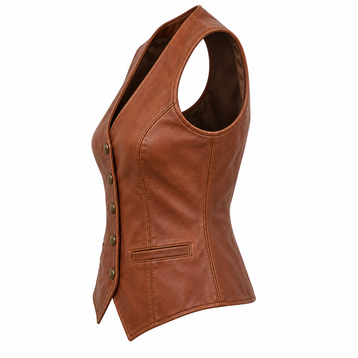 Women's Fitted Western Leather Vest - left side view