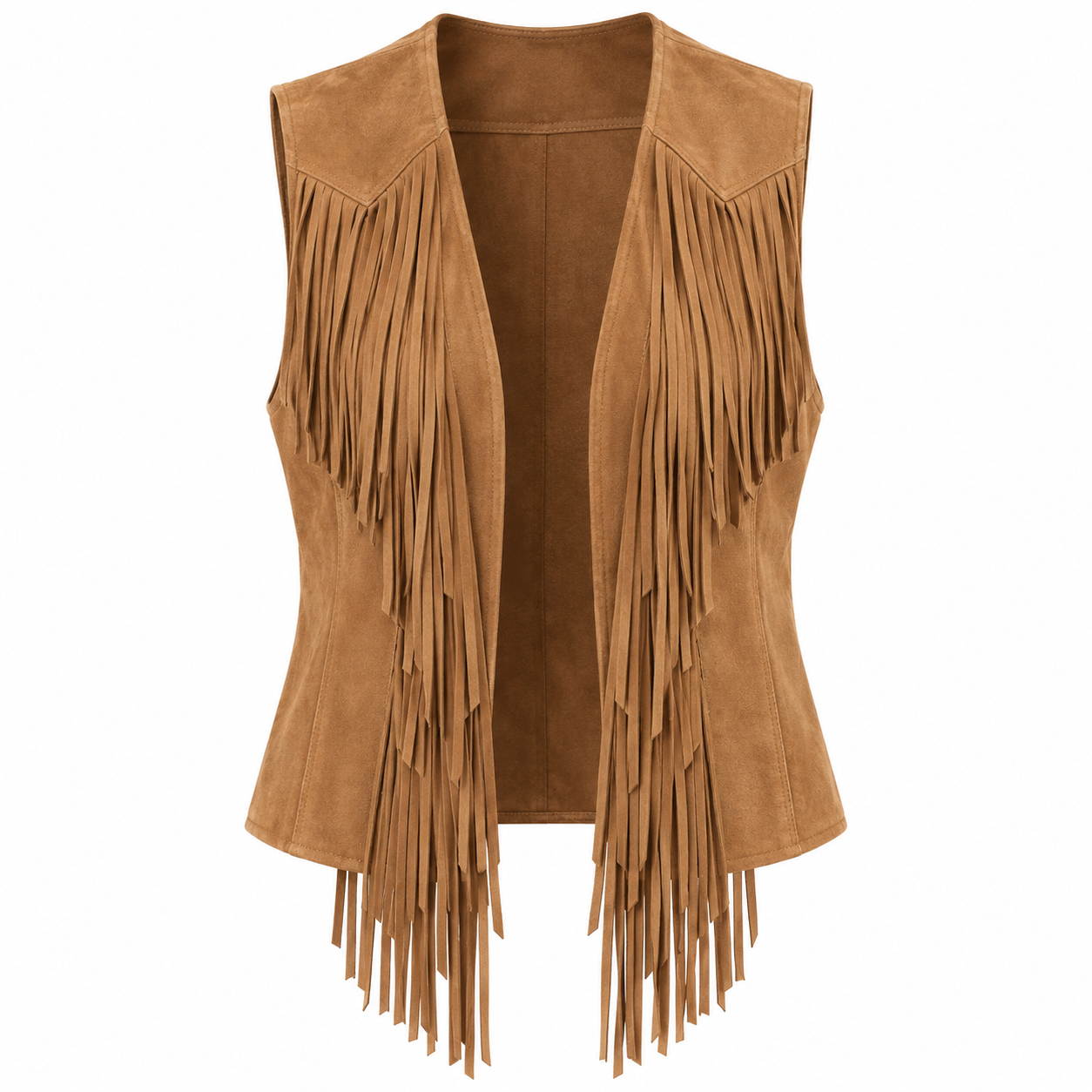 Women's Bohemian Fringe Leather Vest - front view