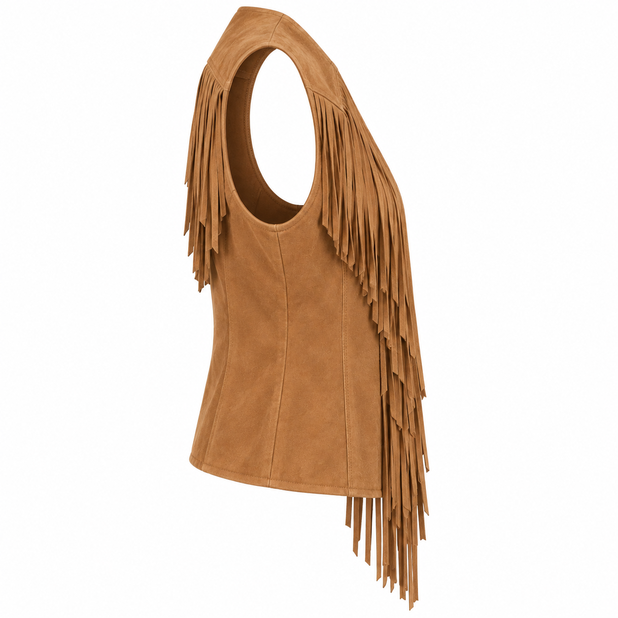 Women's Bohemian Fringe Leather Vest - right side view