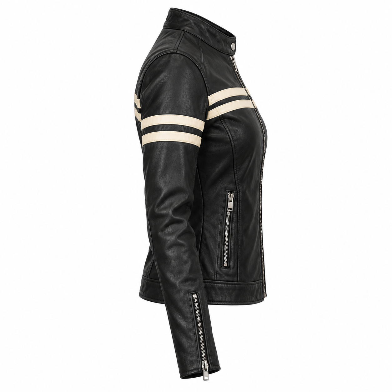 Women's Cafe Racer Leather Racing Jacket - right side view
