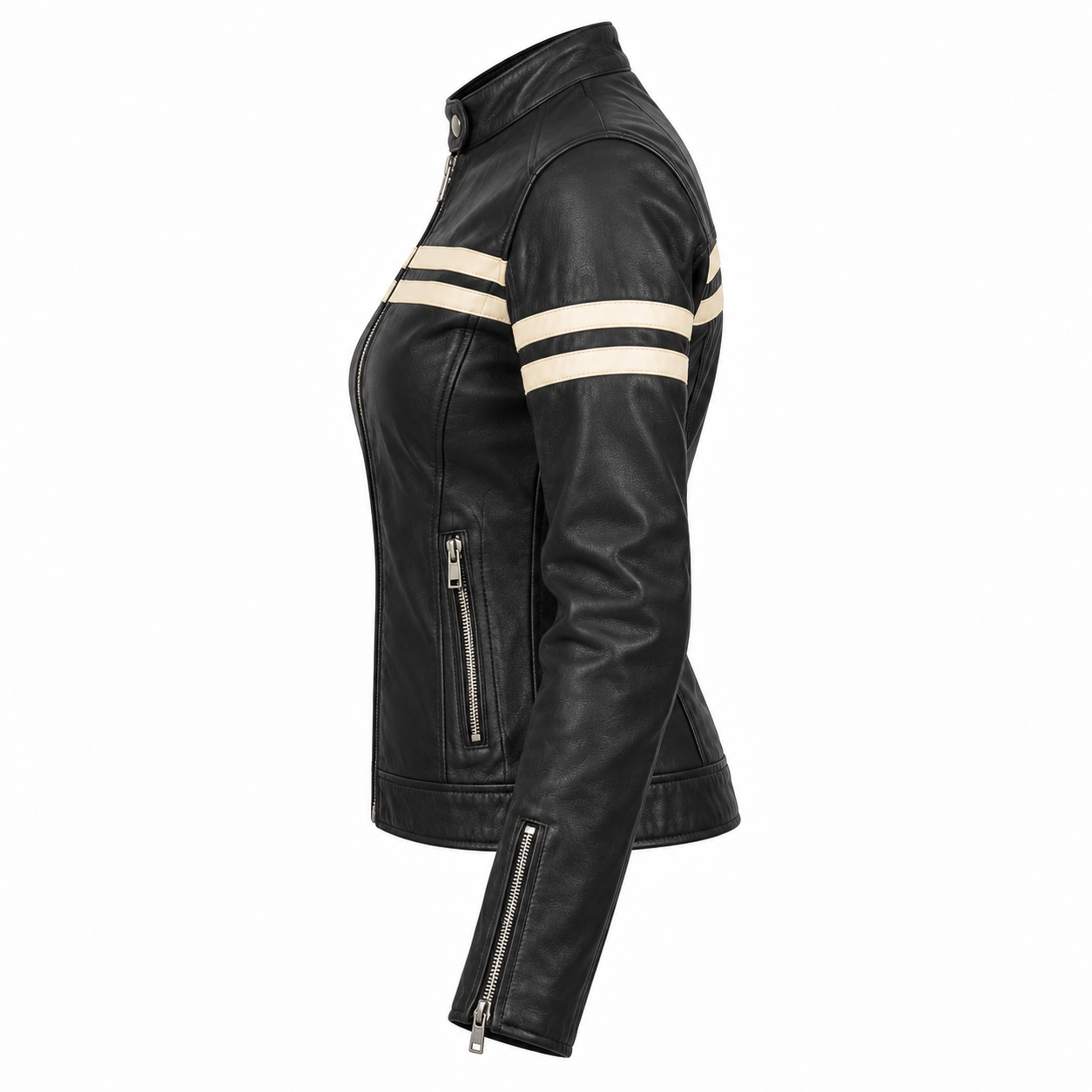 Women's Cafe Racer Leather Racing Jacket - left side view