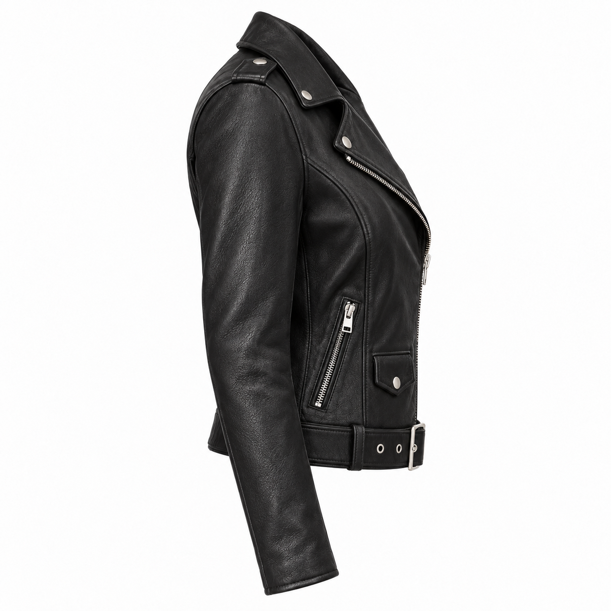 Custom Women's Cowhide Leather Biker Jacket - right side view