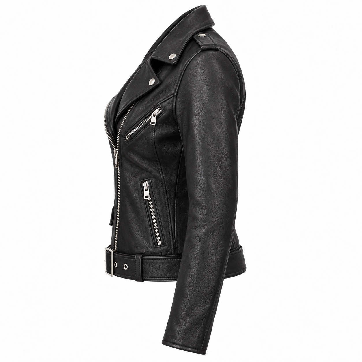 Custom Women's Cowhide Leather Biker Jacket - left side view