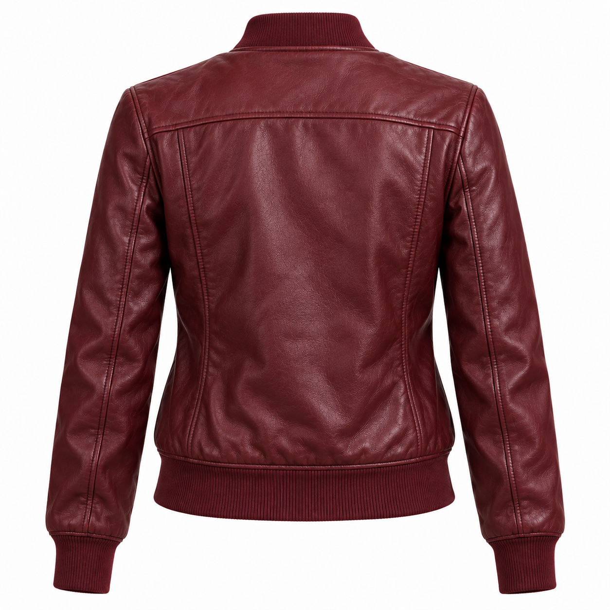 Women's Burgundy Leather Bomber Jacket, Vintage Zip Up - back view