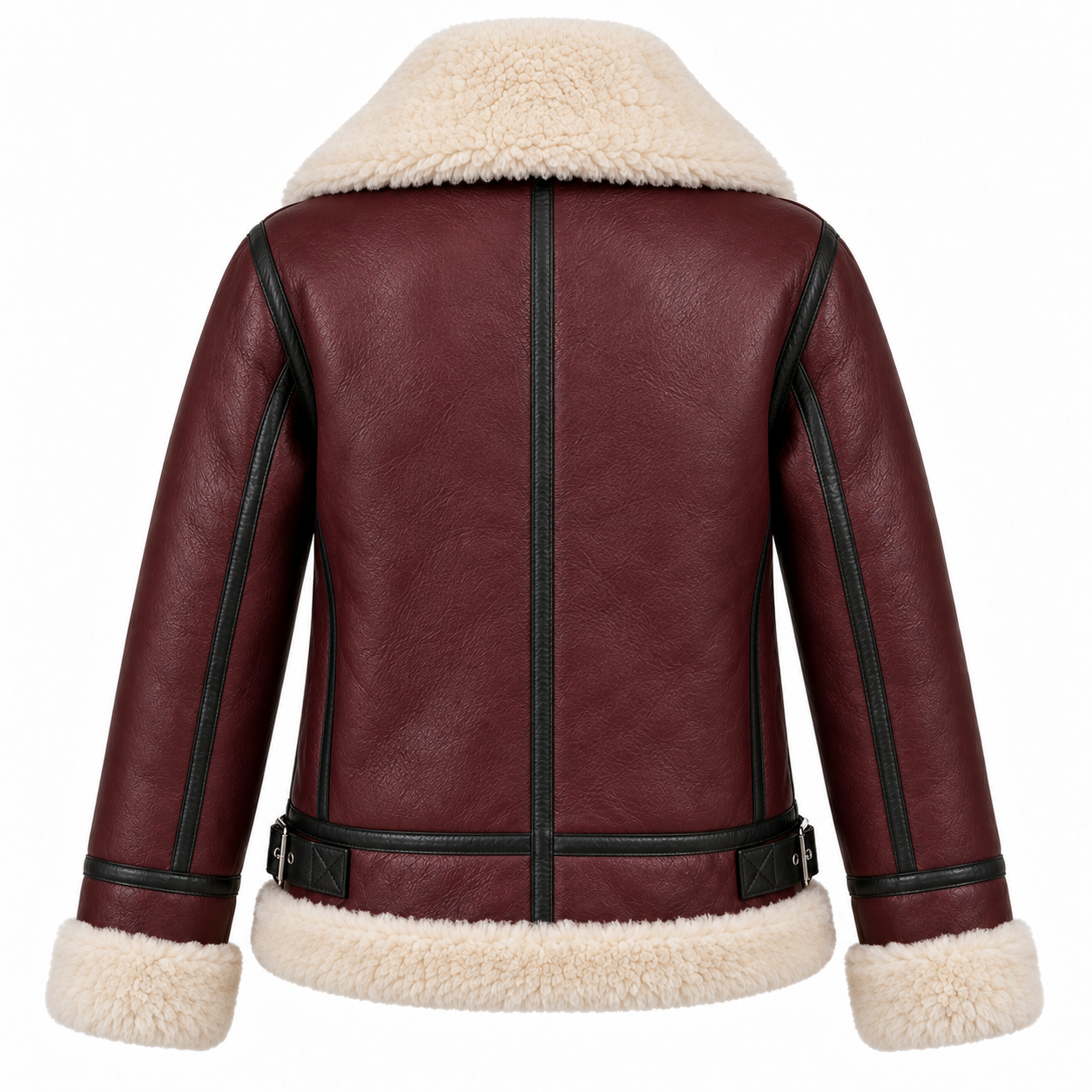 Women's Shearling Aviator Leather Bomber Coat - back view