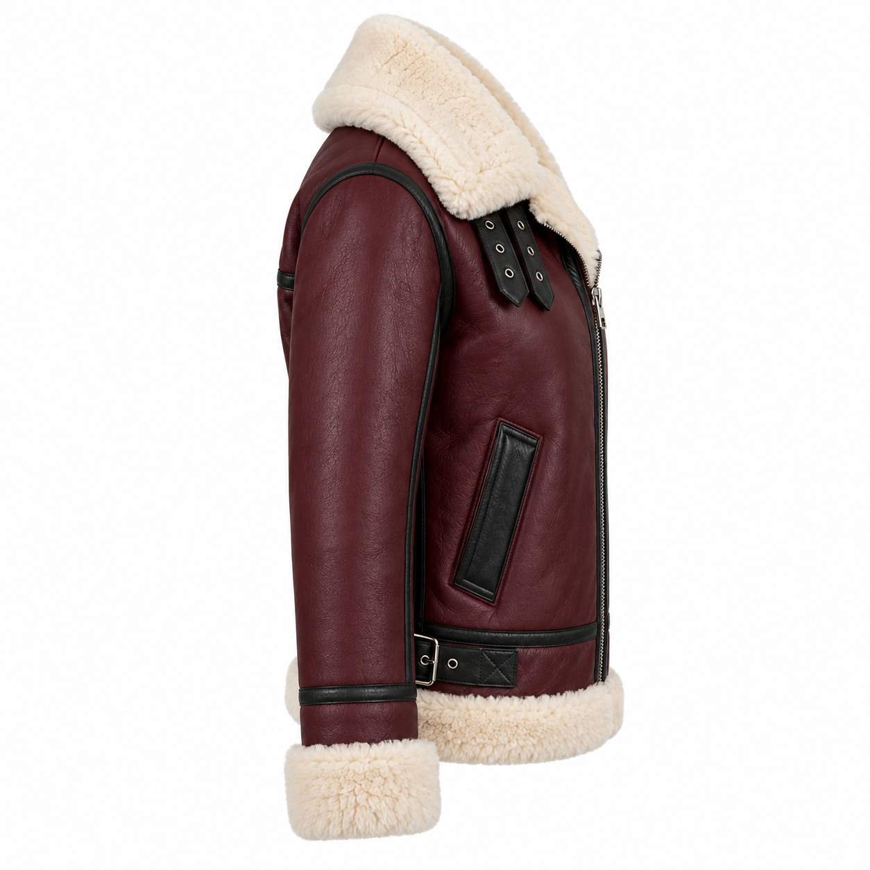 Women's Shearling Aviator Leather Bomber Coat - right side view