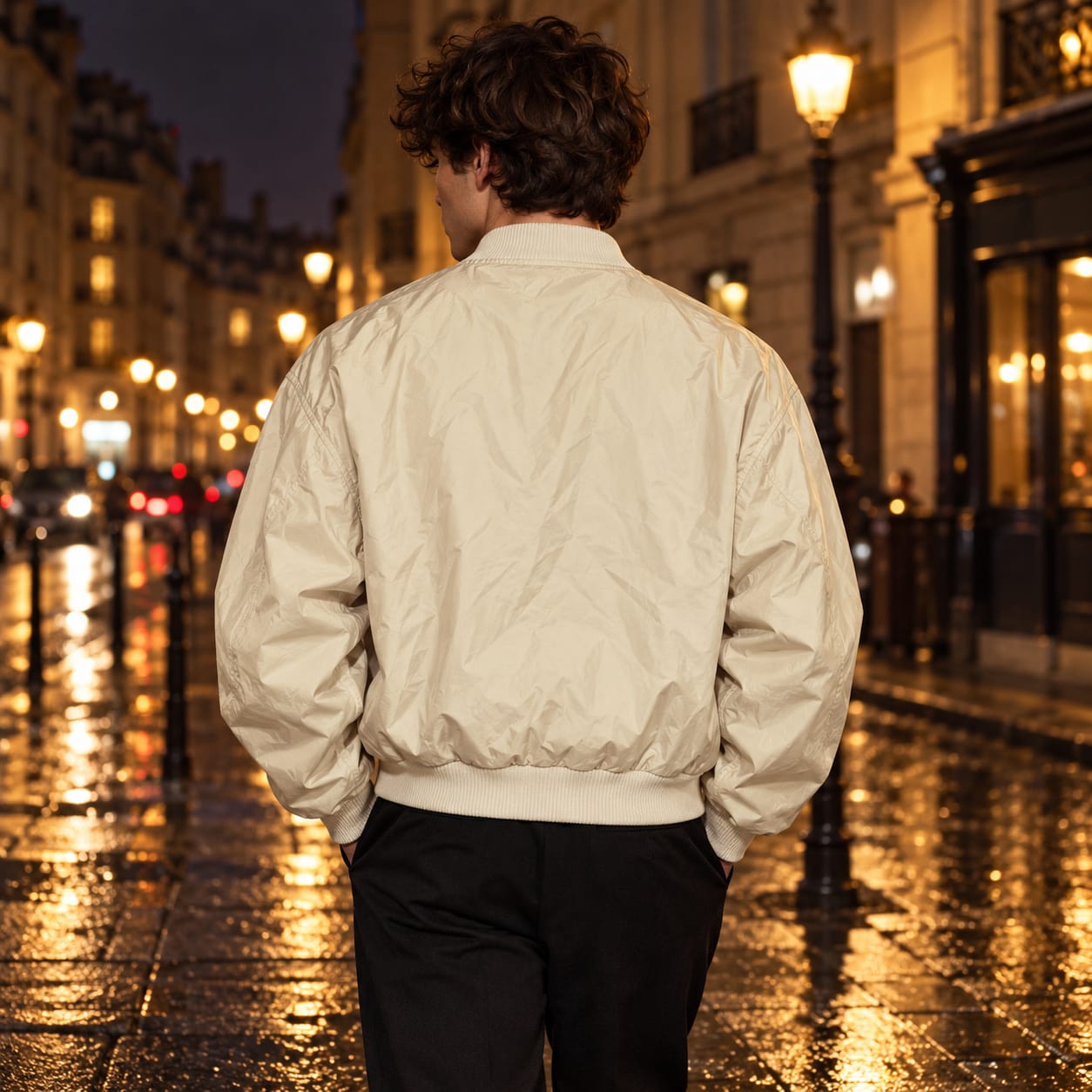 Chaqueta bomber Old Navy color crema, segunda vista