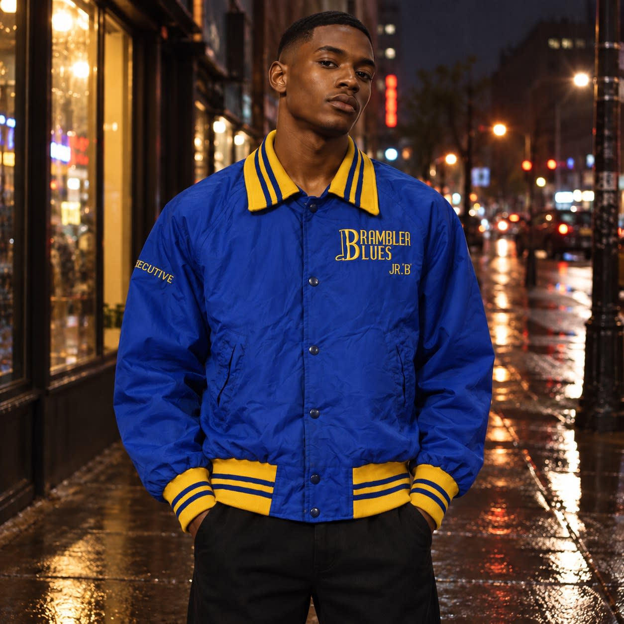 Chaqueta Robbie’s Bramalea Blues azul y amarilla, vista principal