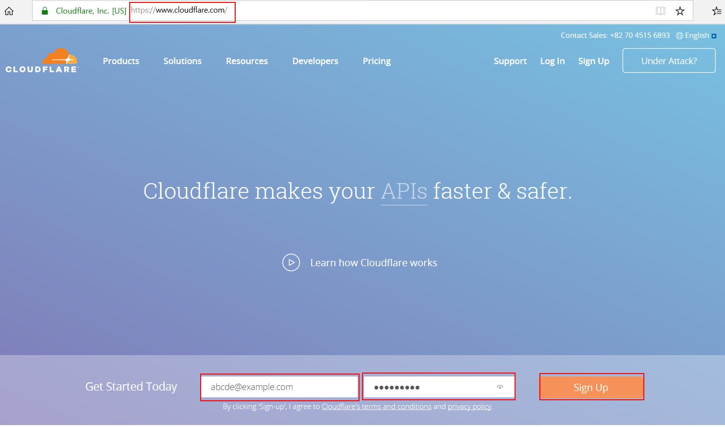 free SSL service CloudFlare_SignUP