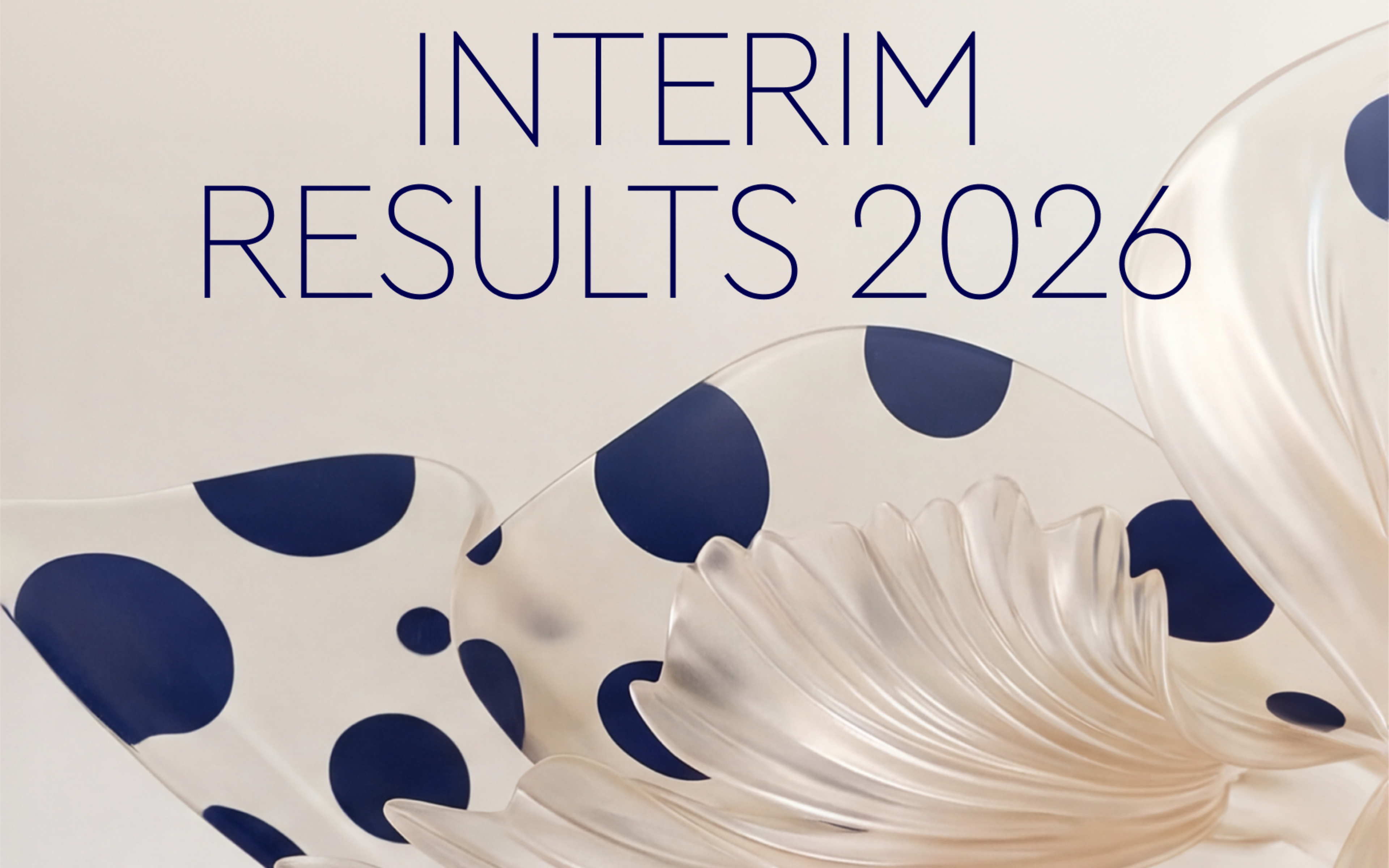 WPP Interim Results 2026 – decorative cover image featuring abstract 3D sculptural forms with navy polka dot and pearl ribbon motifs on a cream background.