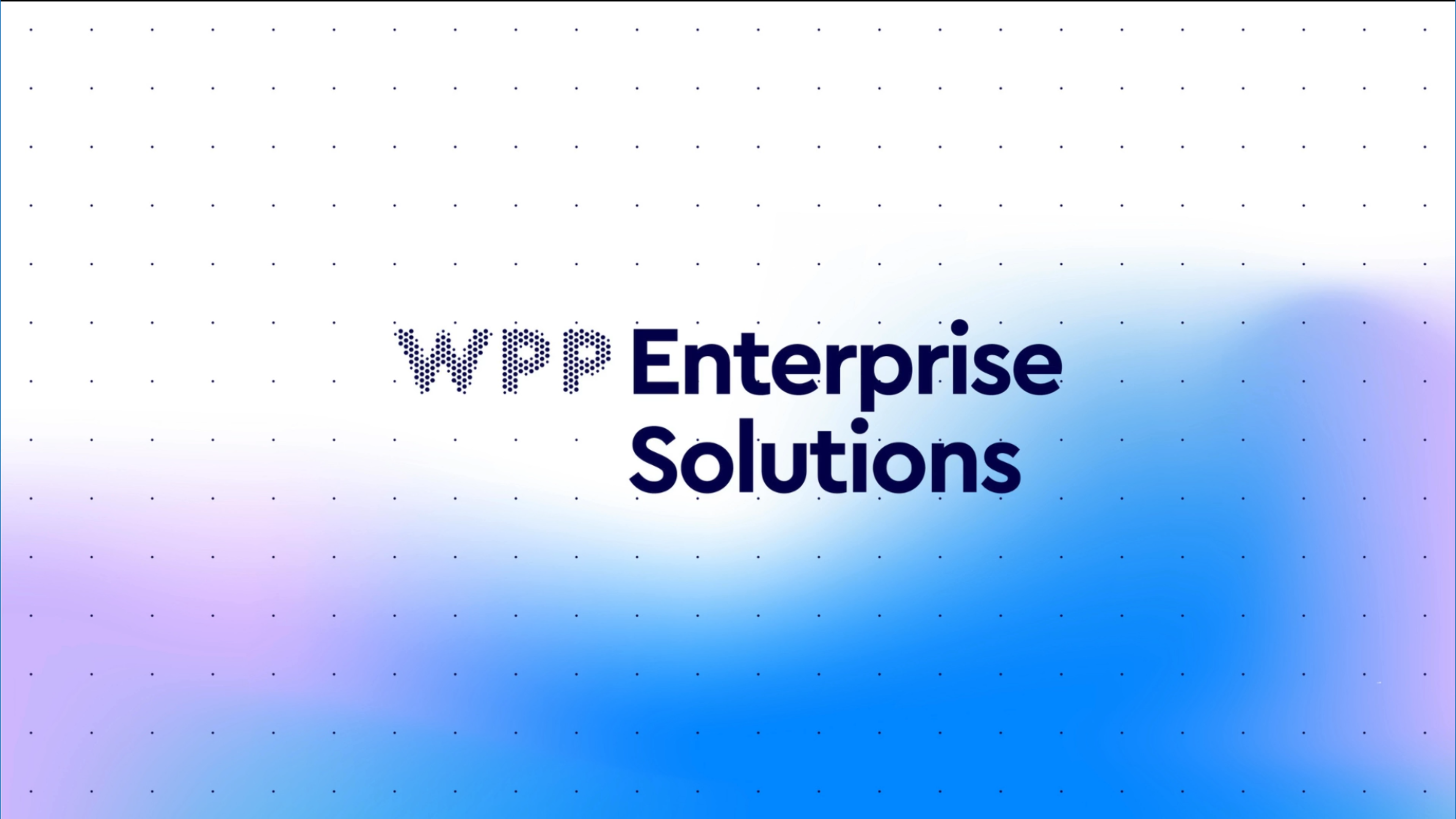 WPP Enterprise Solutions logo on a grid background with a blue to purple gradient