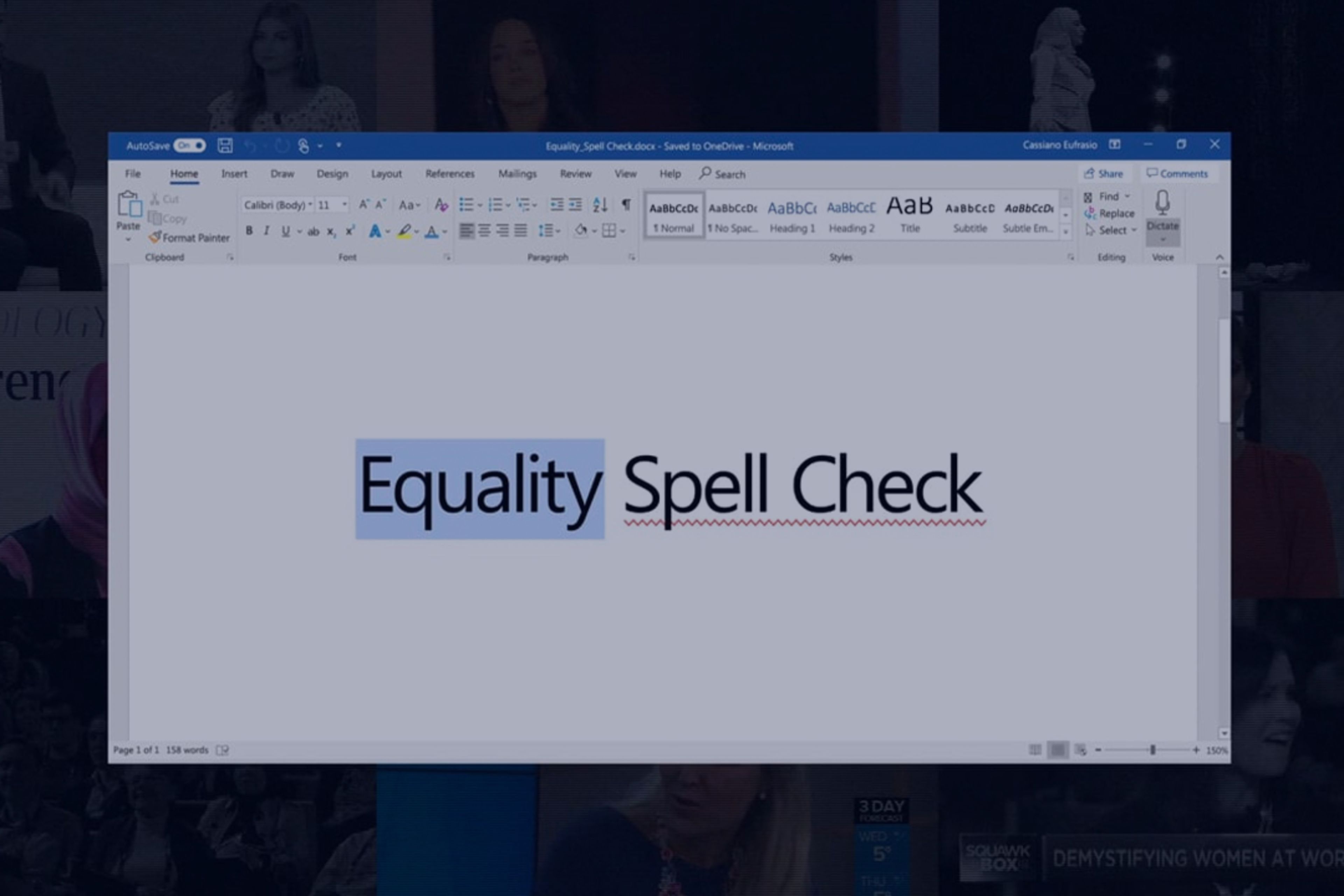 "Equality Spell Check" on computer screen
