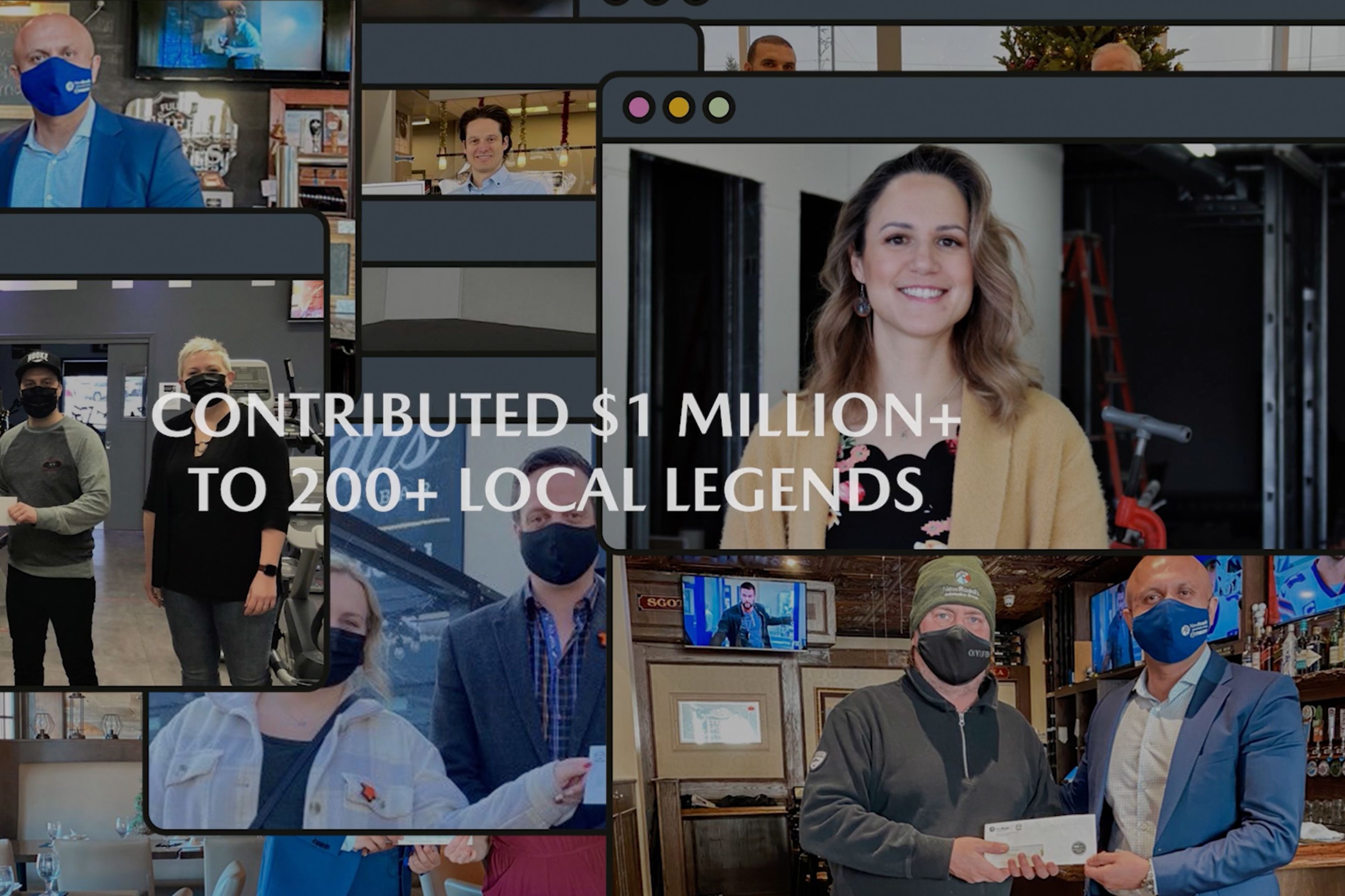 Montage of small business owners being presented financial support by Mazda with the words 'Contributed $1m to 200+ local legends' across the image