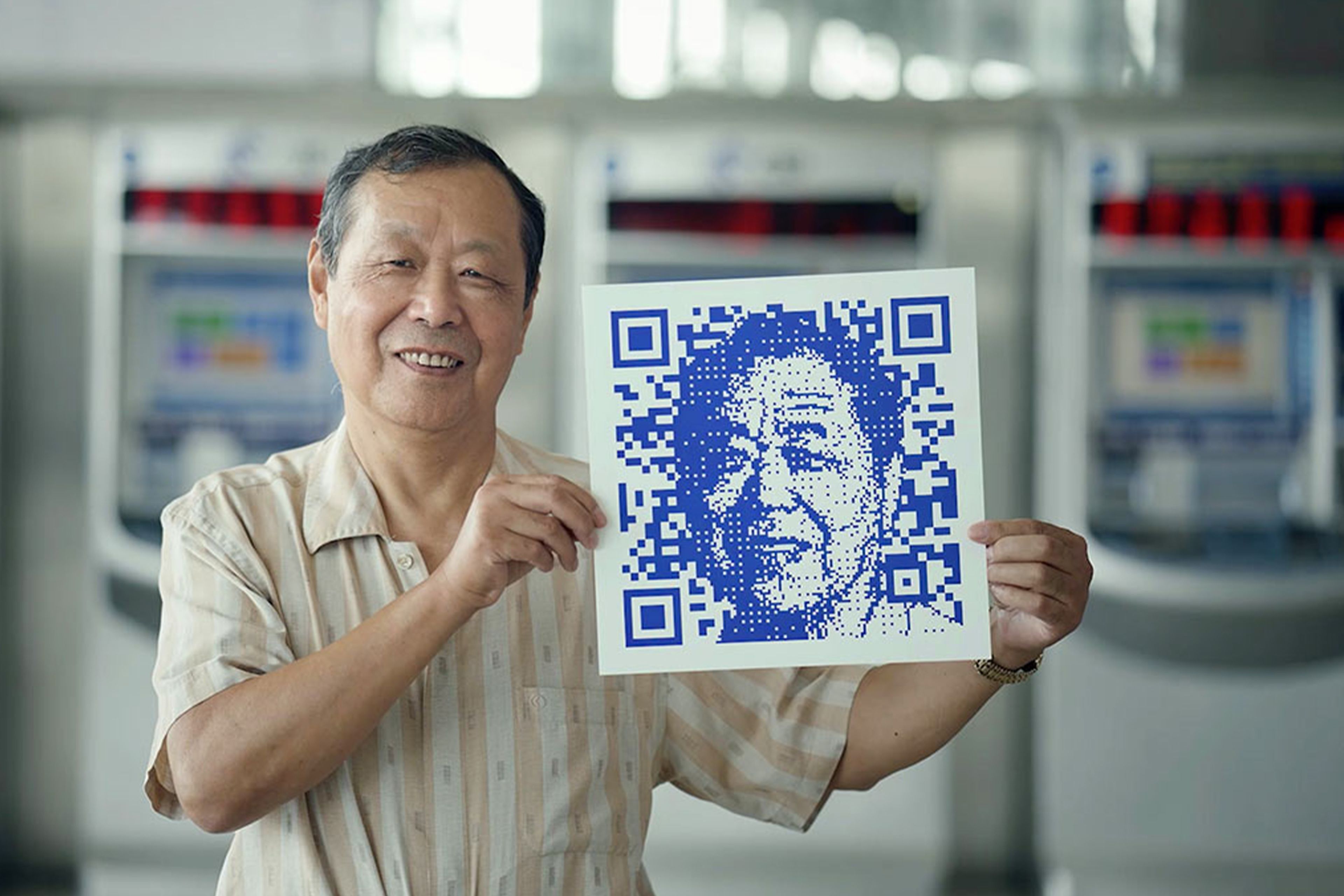 Man showing images of care codes