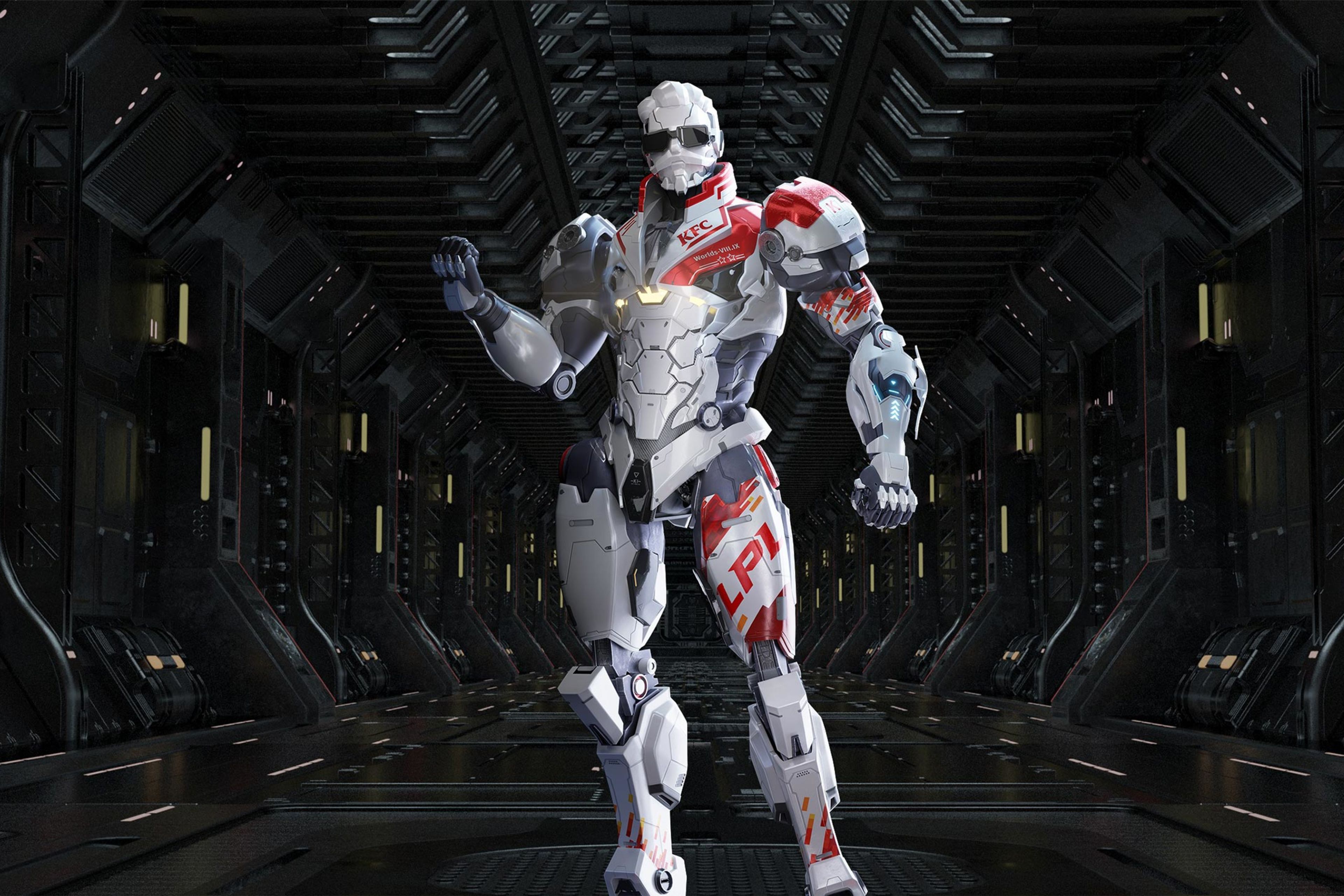 An AI robot of KFC's Colonel in a futuristic space