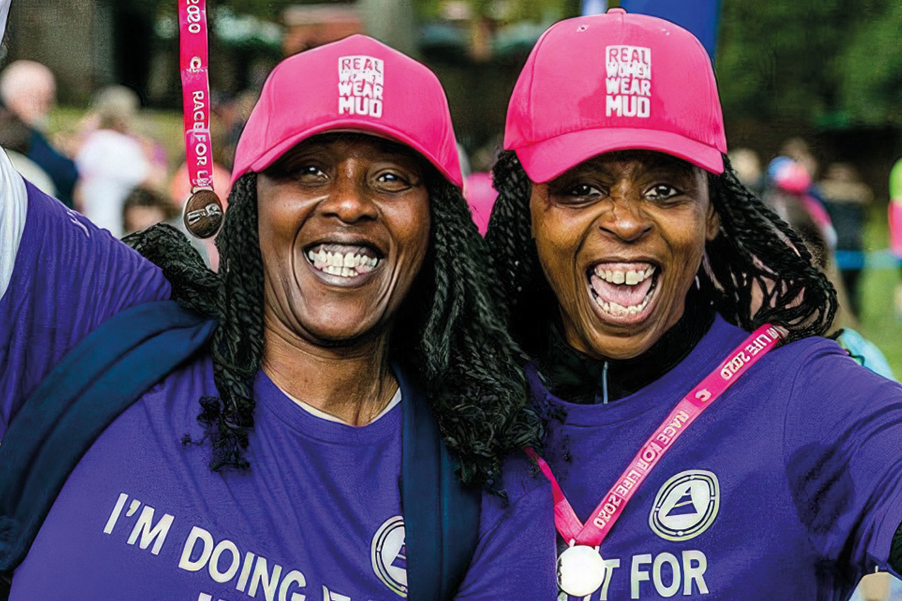 Two women celebrating at Race for Life