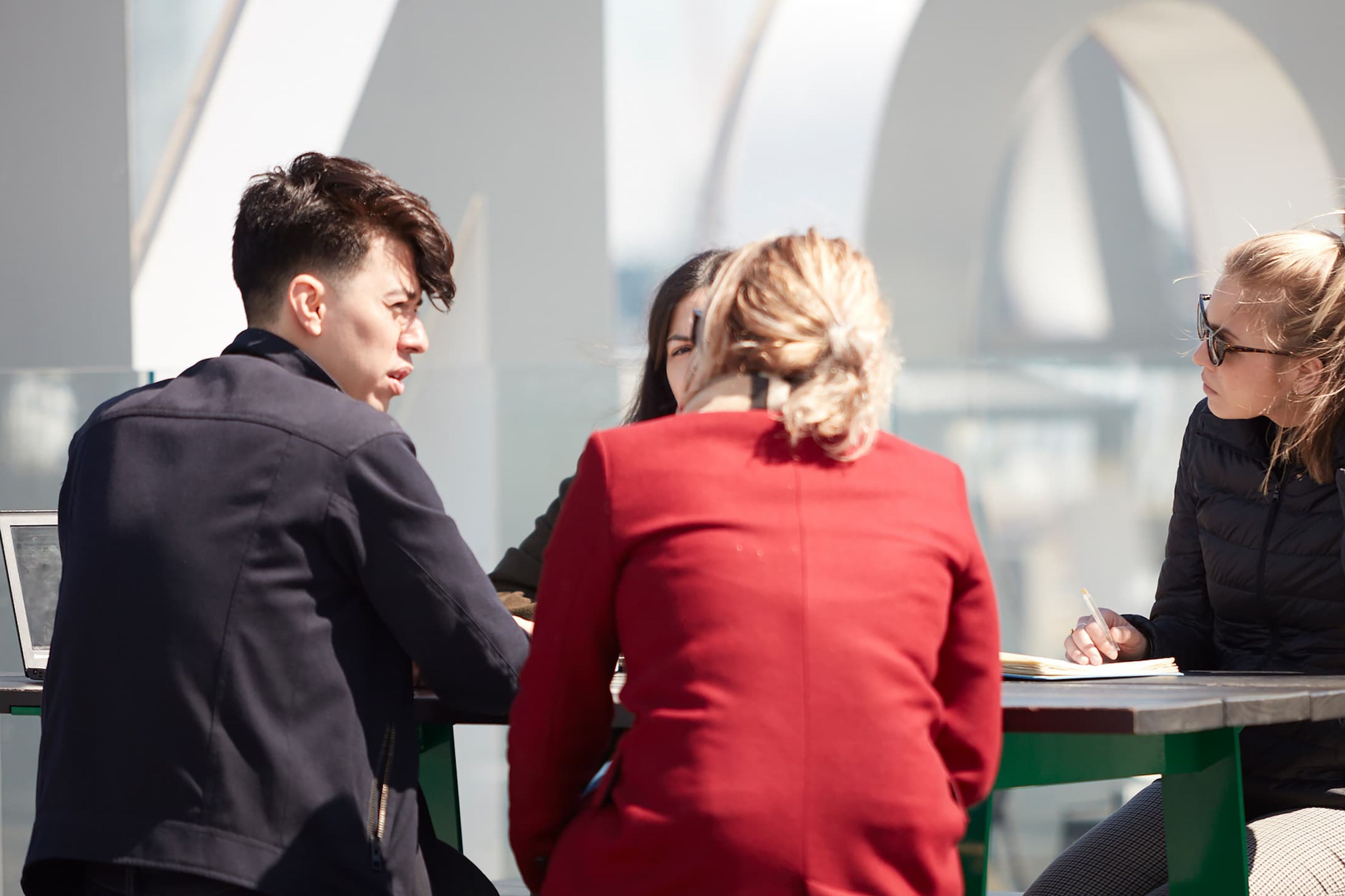 People talking around a table