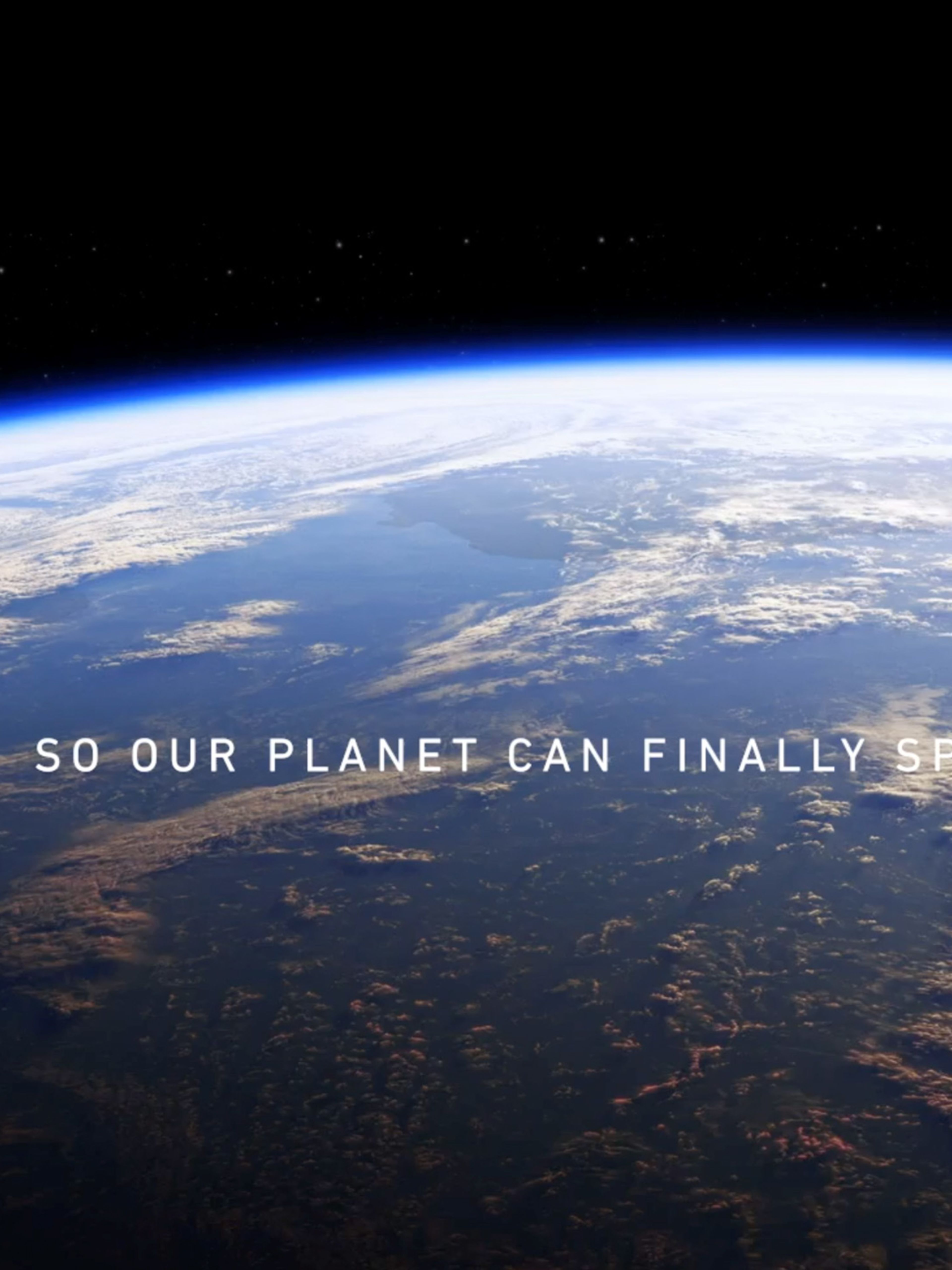 Image of the edge of the Earth with text overlaid "So our plant can finally speak up for itself"