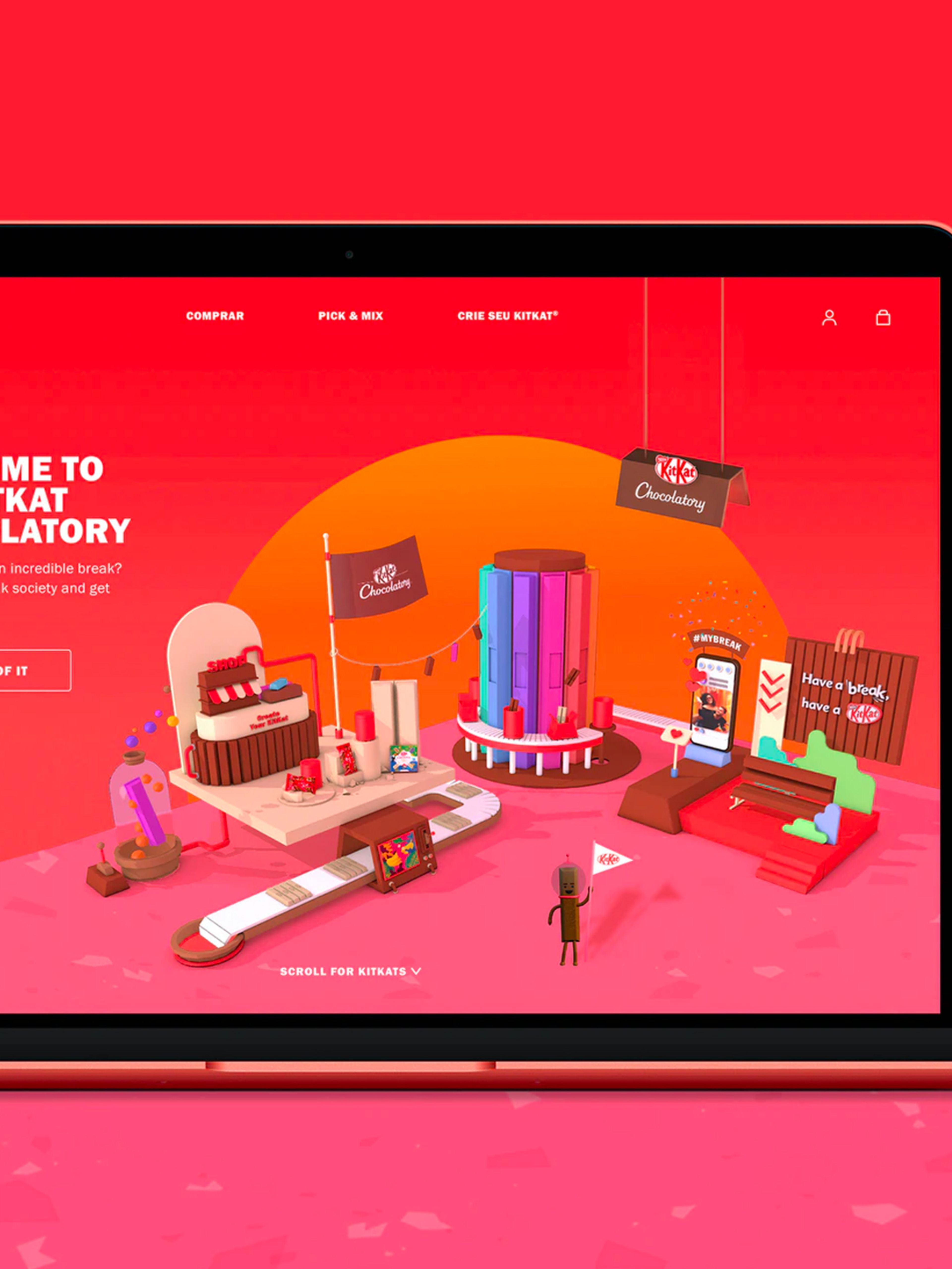 Nestlé Brazil The KitKat Chocolatory Ecommerce Experience. Graphic of ecommerce platform on computer screen
