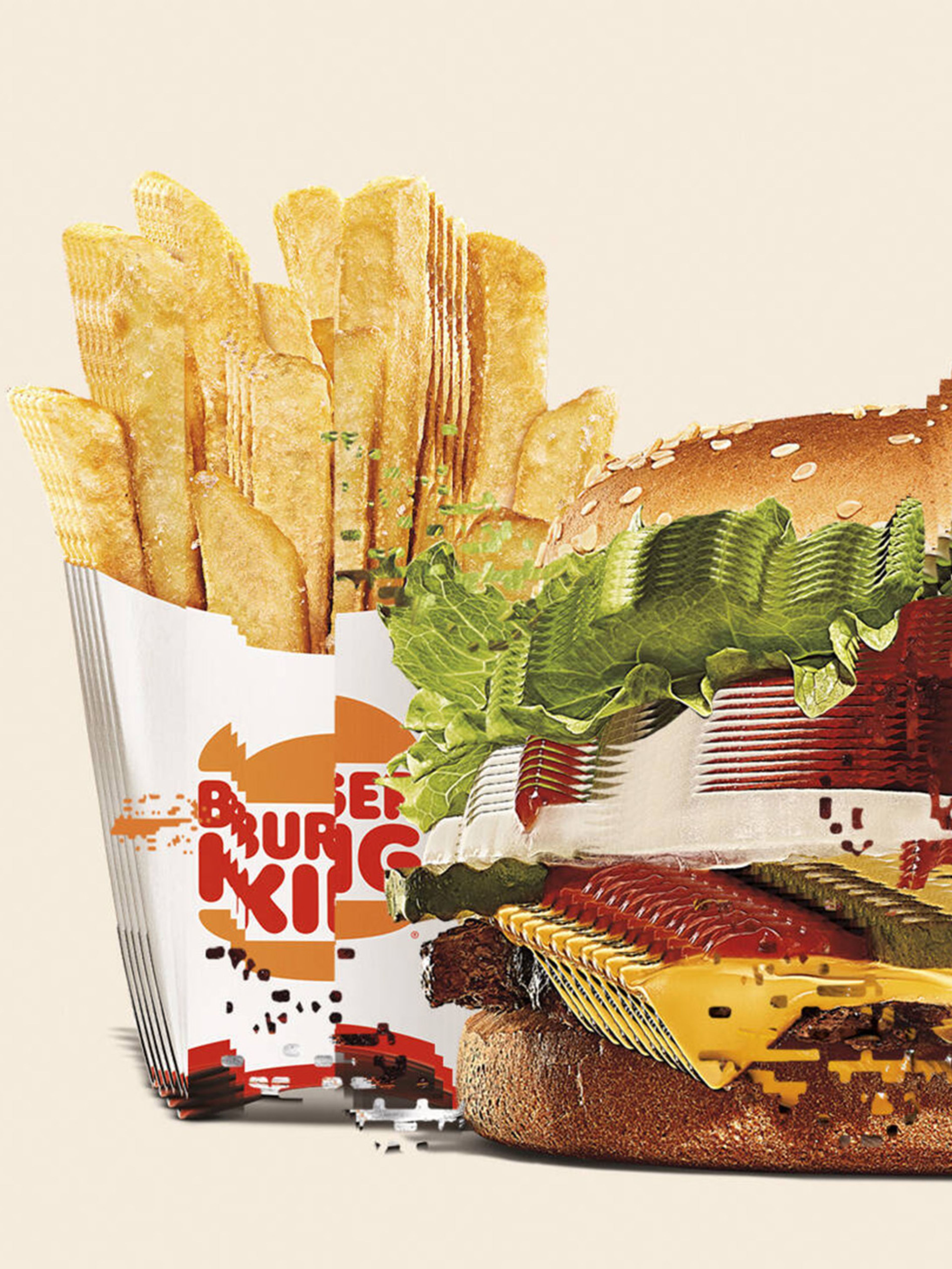 Glitched image of a Burger King meal