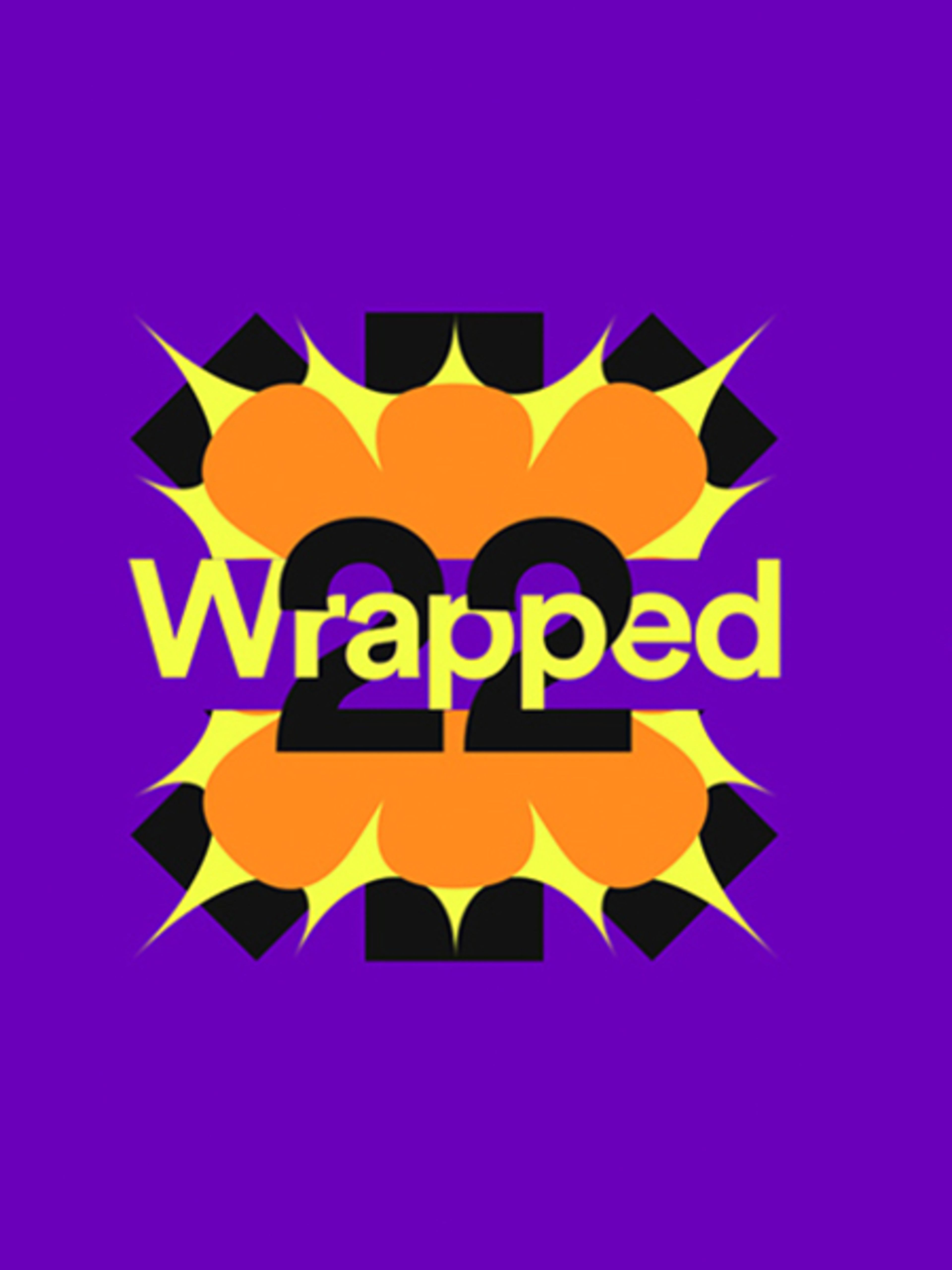 Spotify Wrapped 2022 in logo in bright yellow and orange on a bright purple background