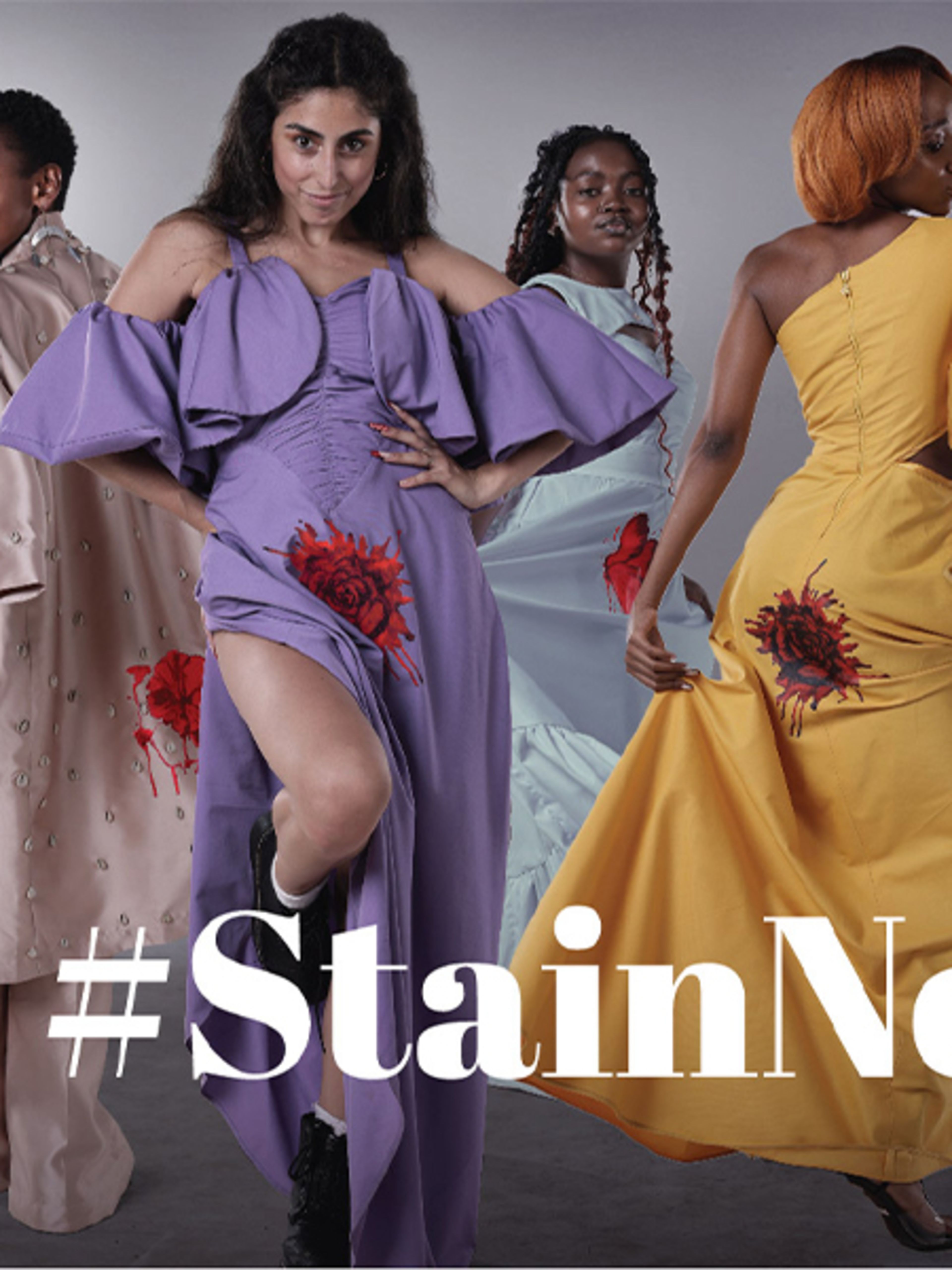 Models wearing clothes with stains on and the #StainNotShame
