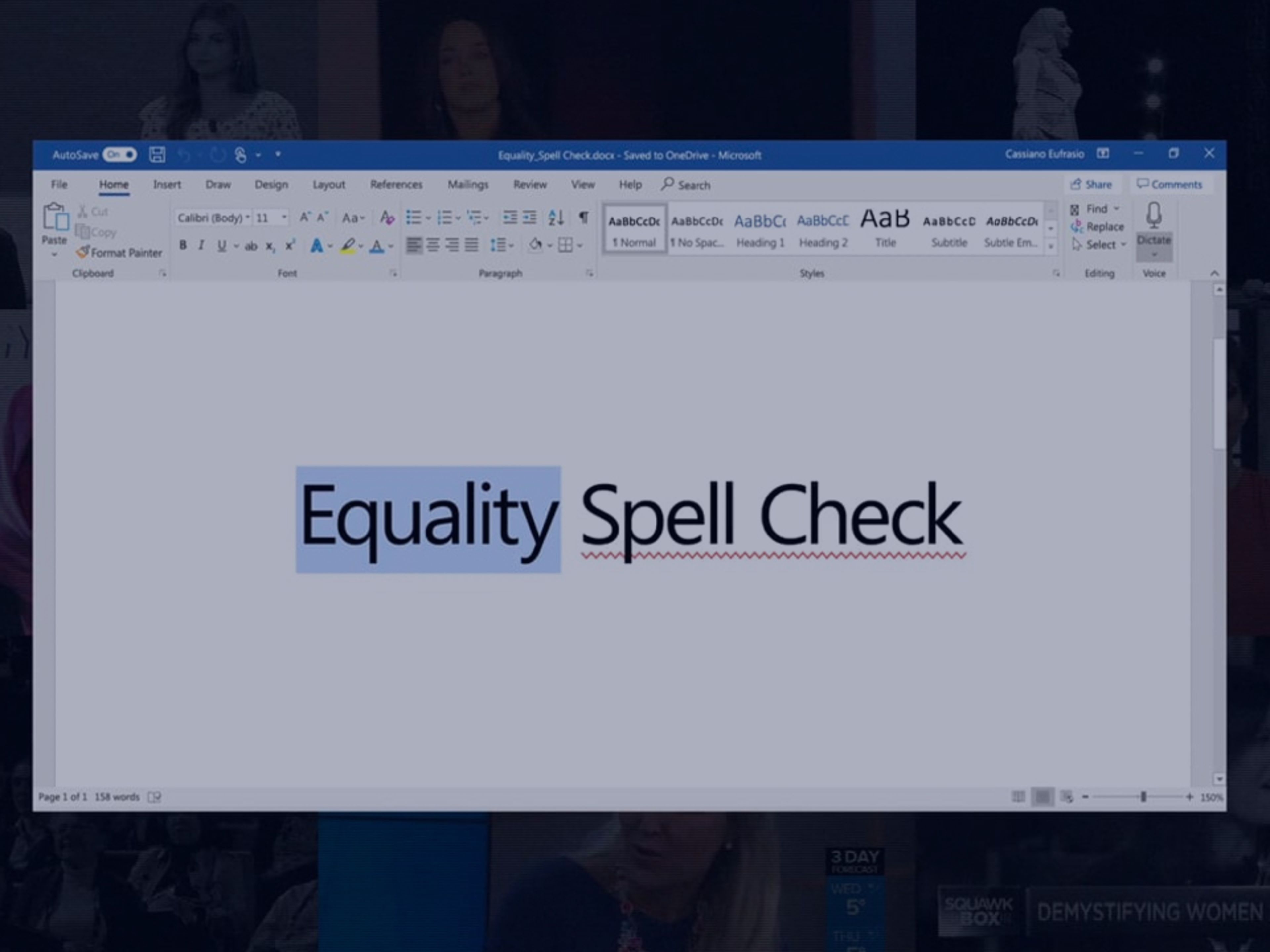 "Equality Spell Check" on computer screen