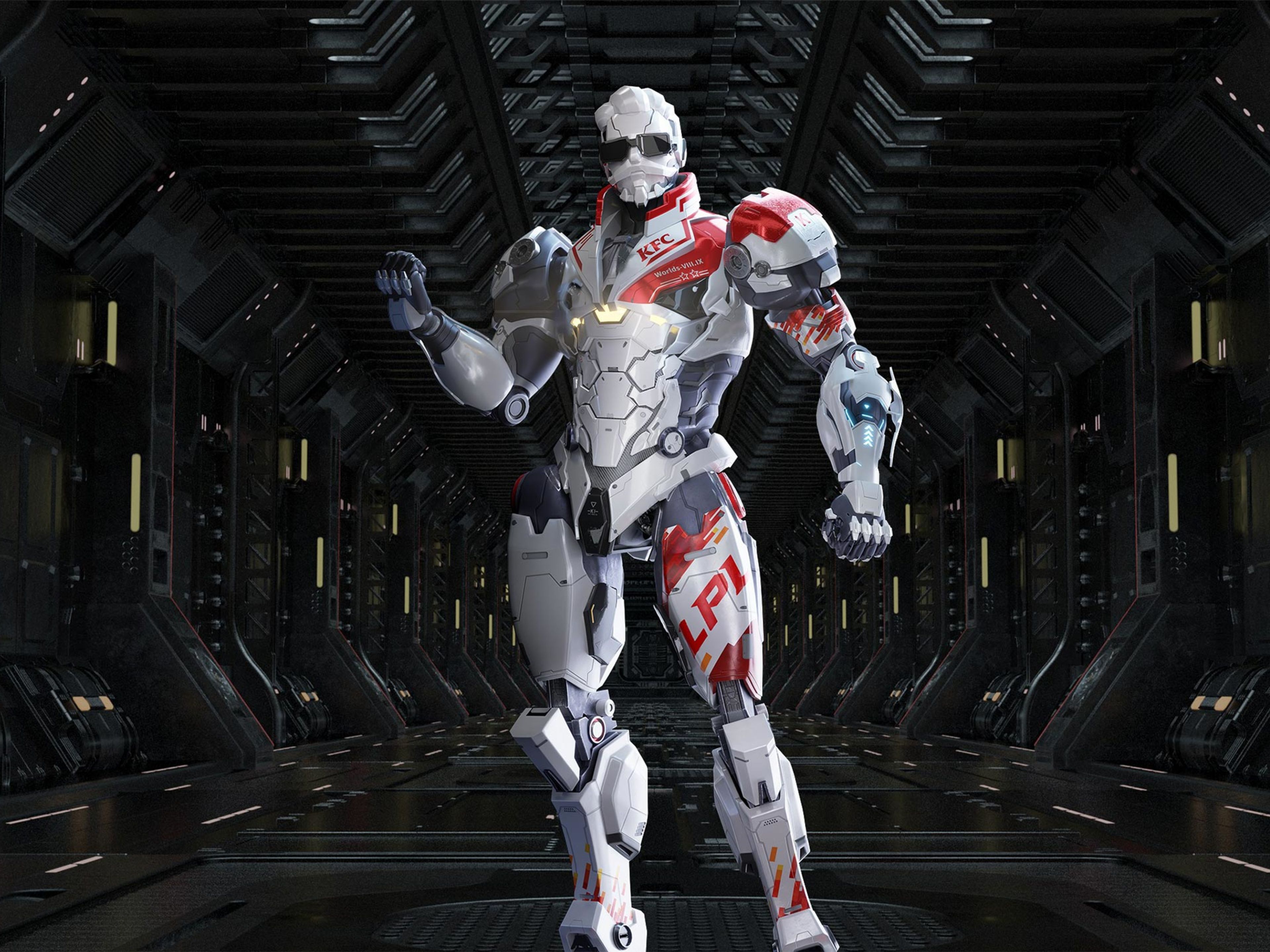 An AI robot of KFC's Colonel in a futuristic space