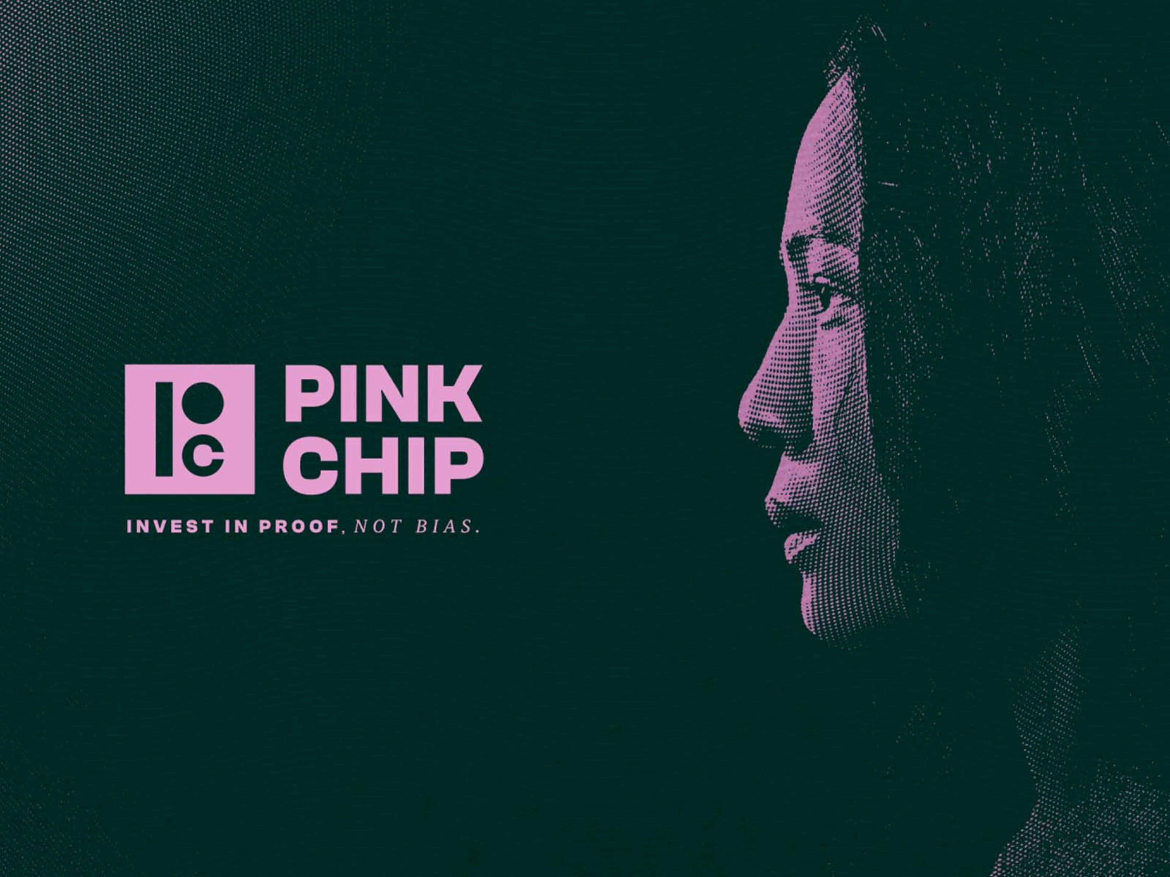 Black and pink graphic of a woman in profile with the copy 'Pink Chip'
