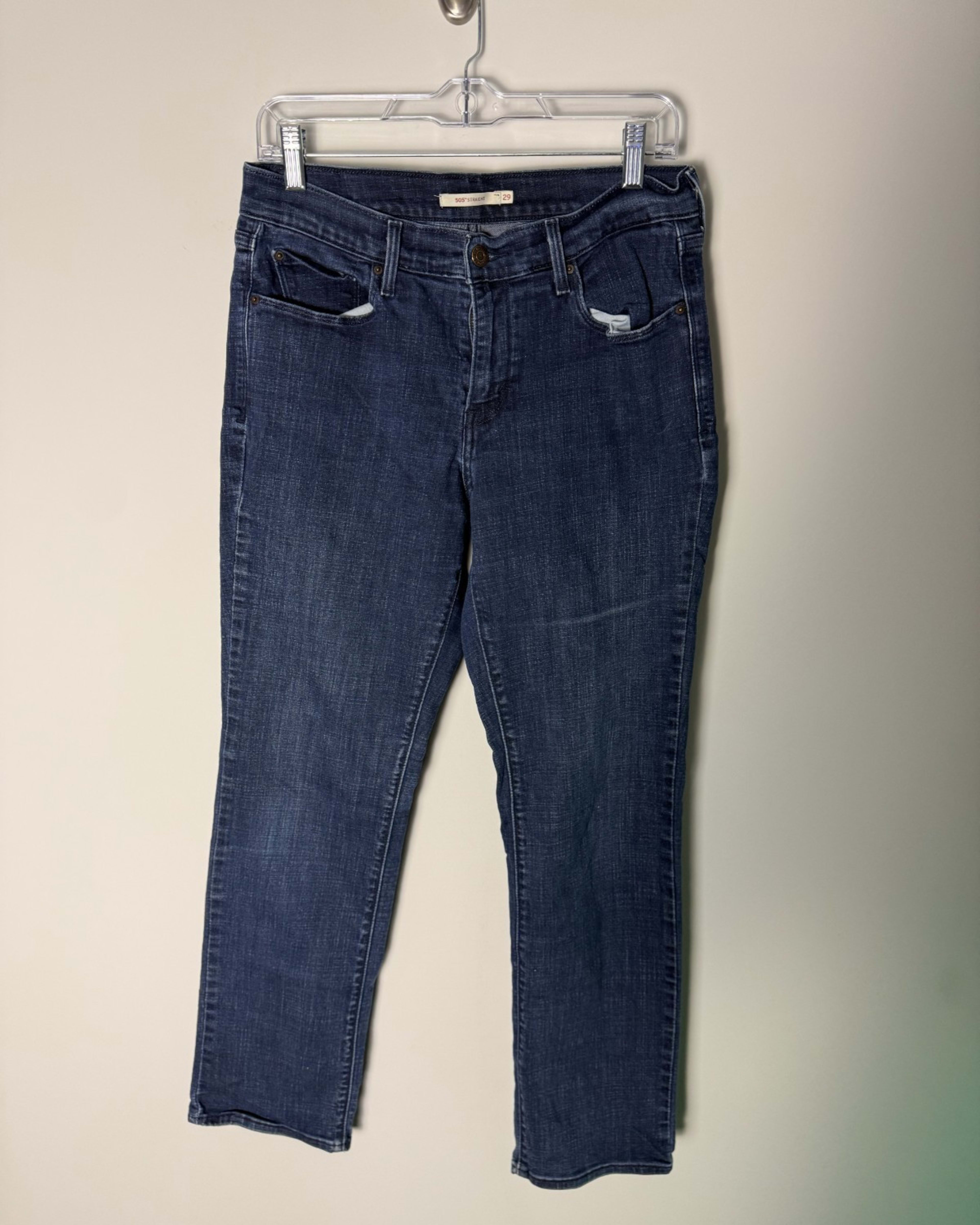 Levis 505 Jeans Womens 29 Blue Denim Straight Leg Mid Rise Stretch Dark Wash