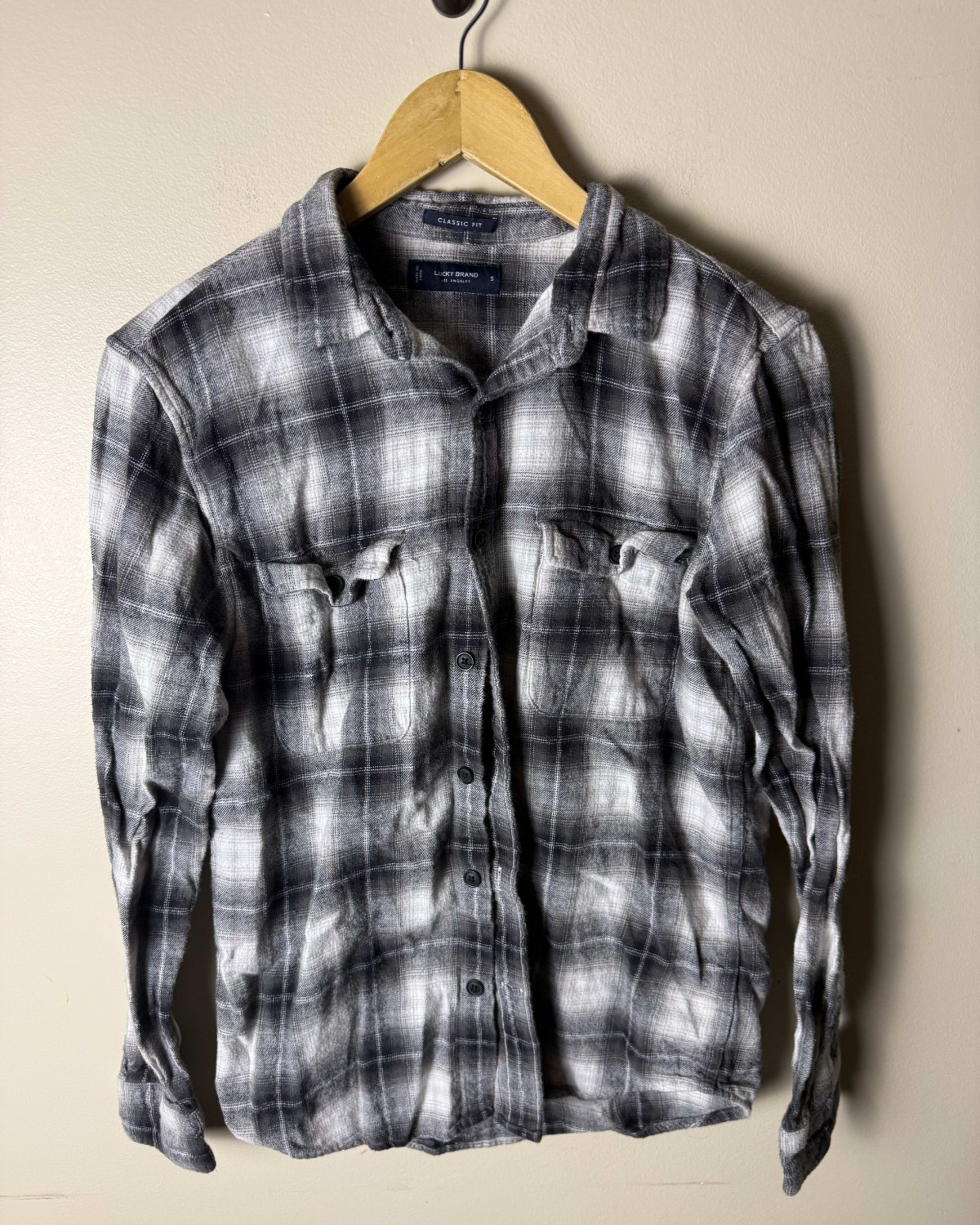 Lucky Brand Shirt Mens S Gray Black Plaid Classic Fit Button Down Casual