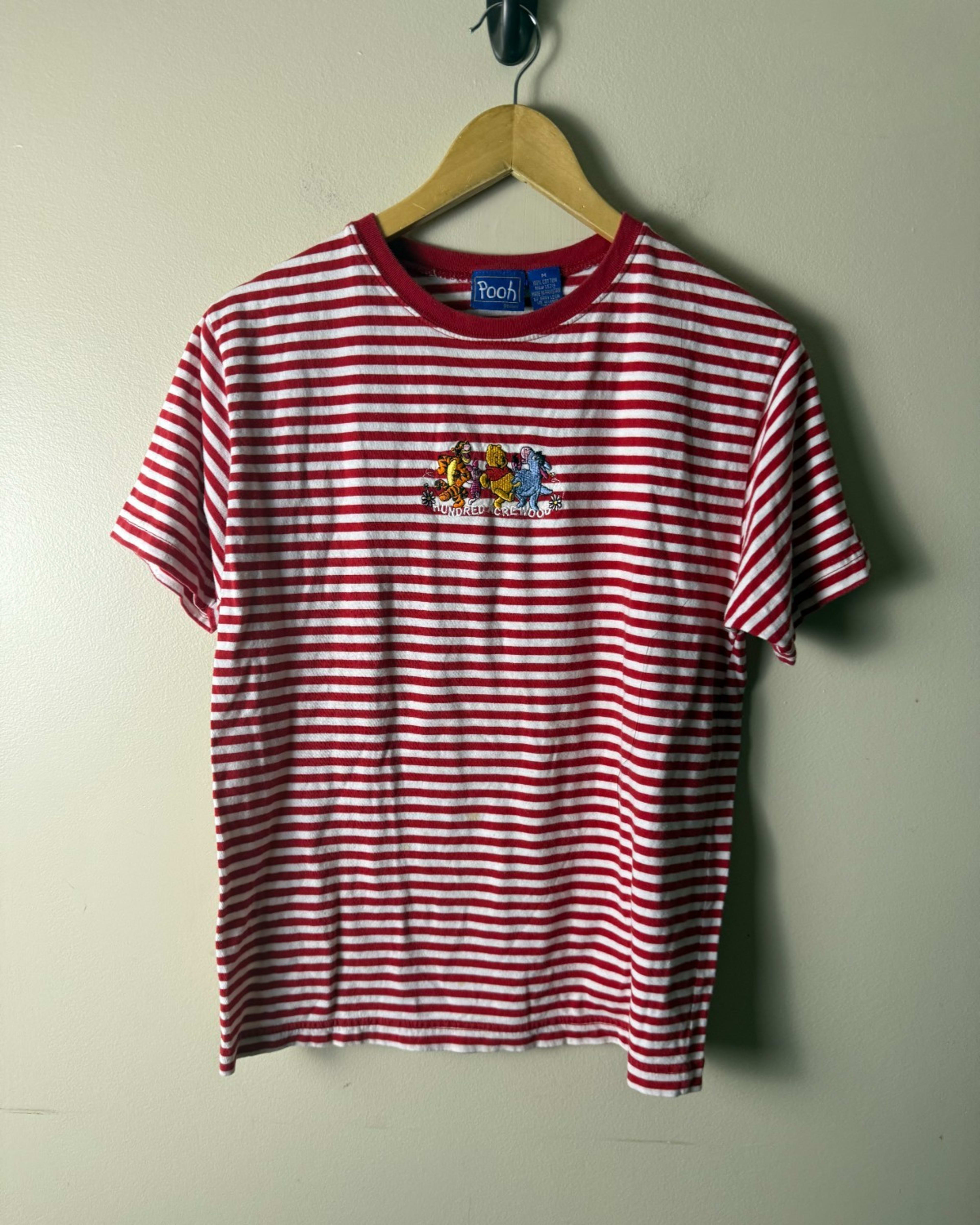 Vintage Winnie the Pooh Shirt Womens M Red White Striped Embrodiered