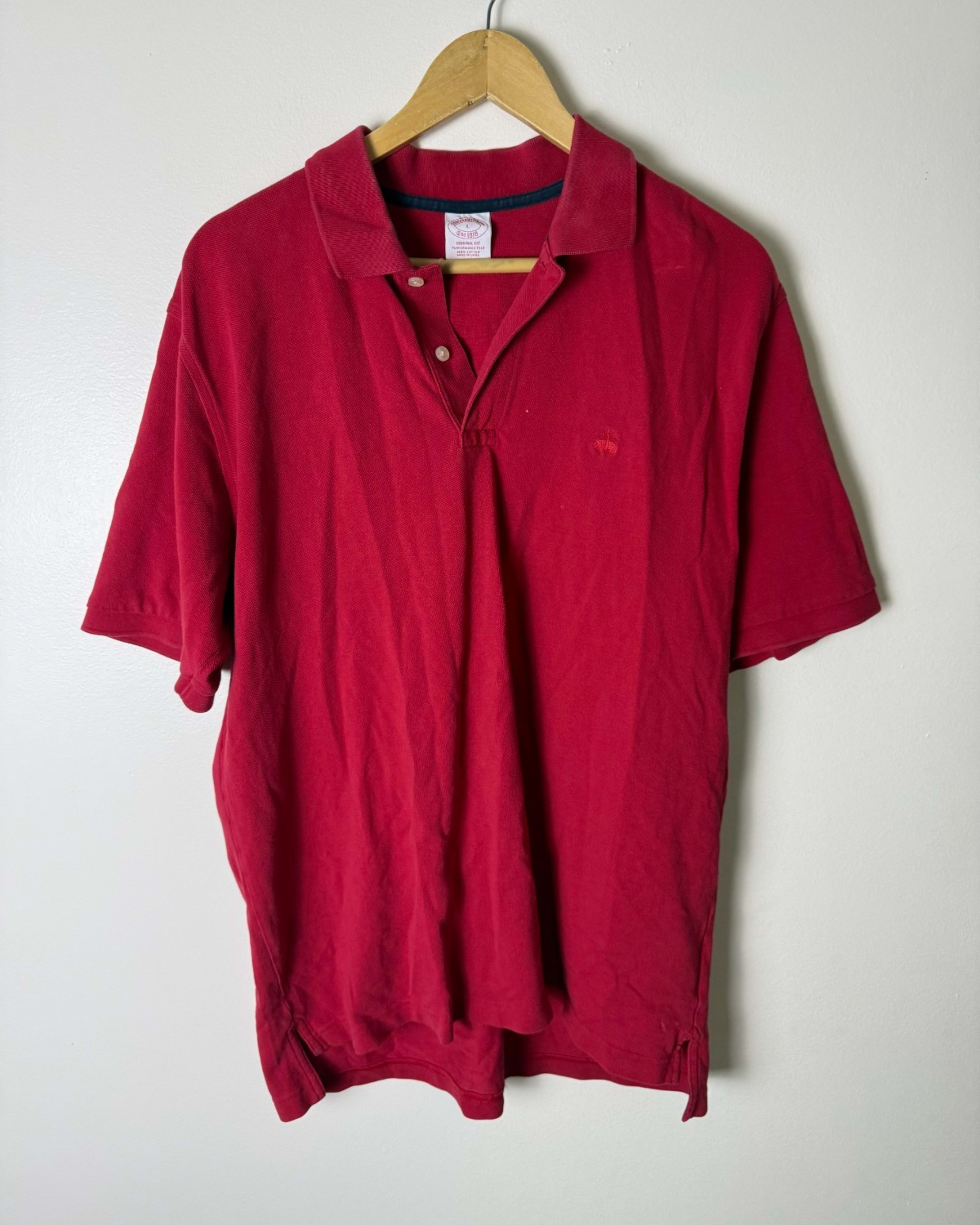 Brooks Brothers Red Pique Cotton Polo Shirt Short Sleeve Mens L