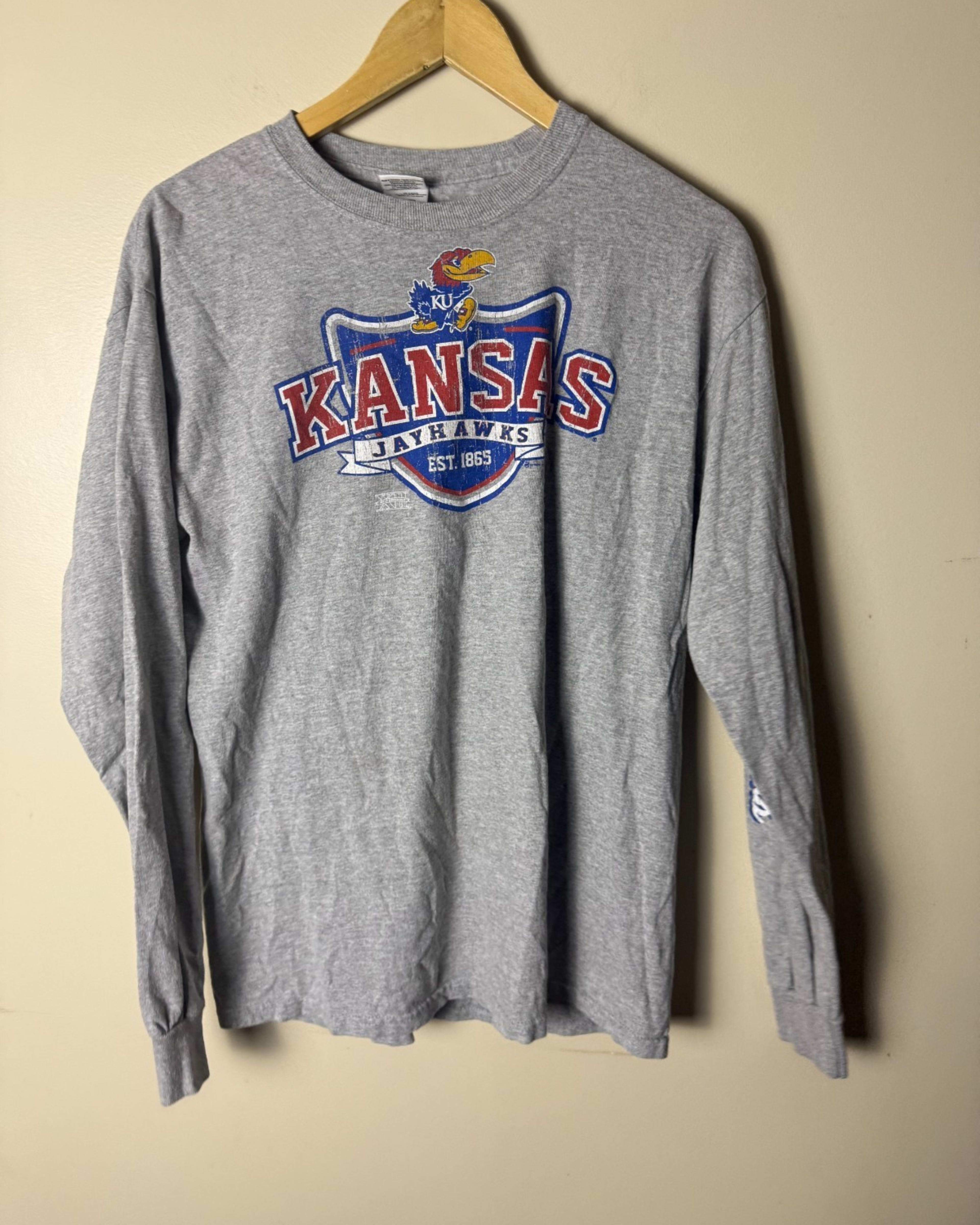 Kansas Jayhawks T Shirt Mens M Gray Long Sleeve Graphic Print
