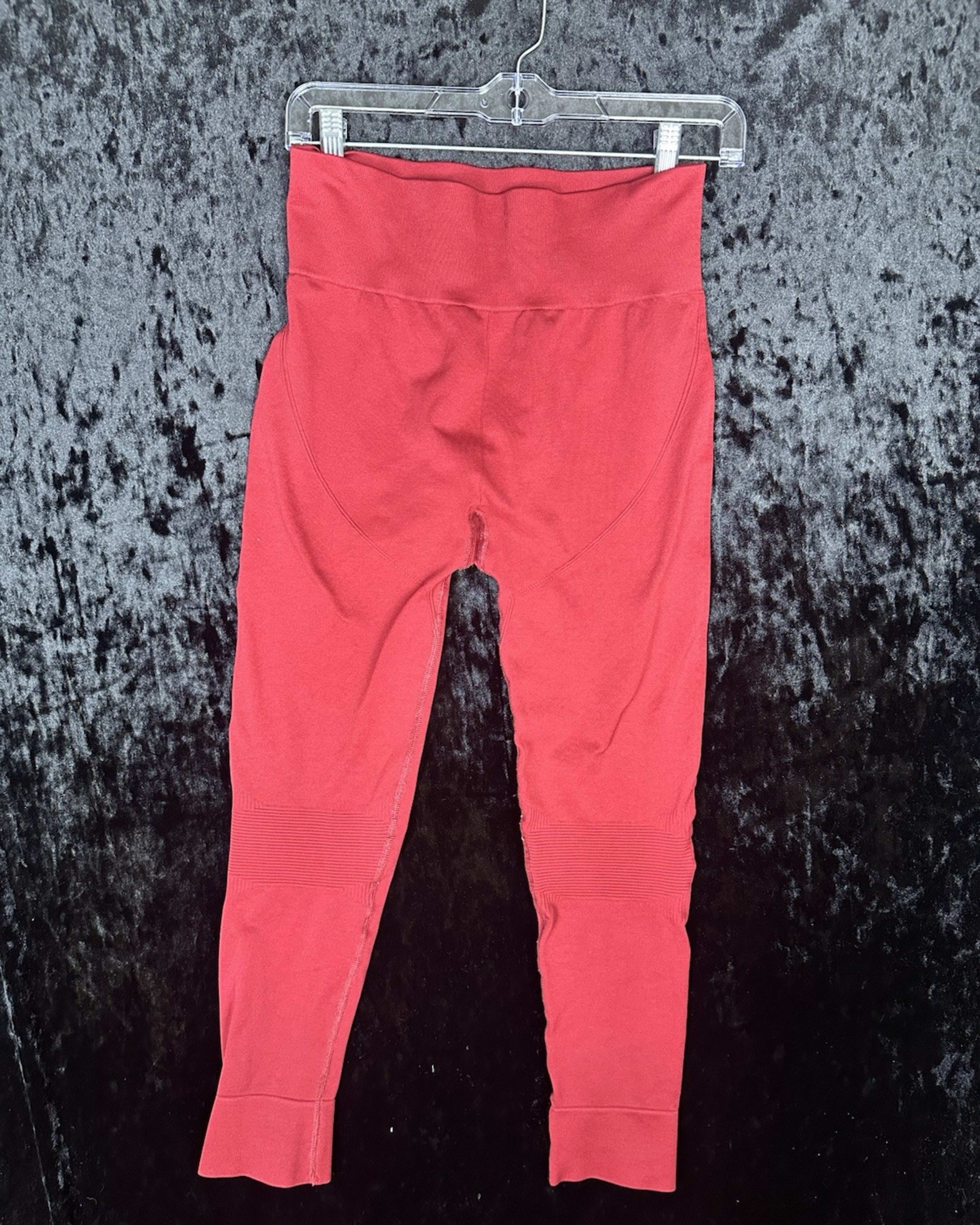 Carbon38 Ribbed Leggings Womens M Red High Rise Athletic Yoga Stretch