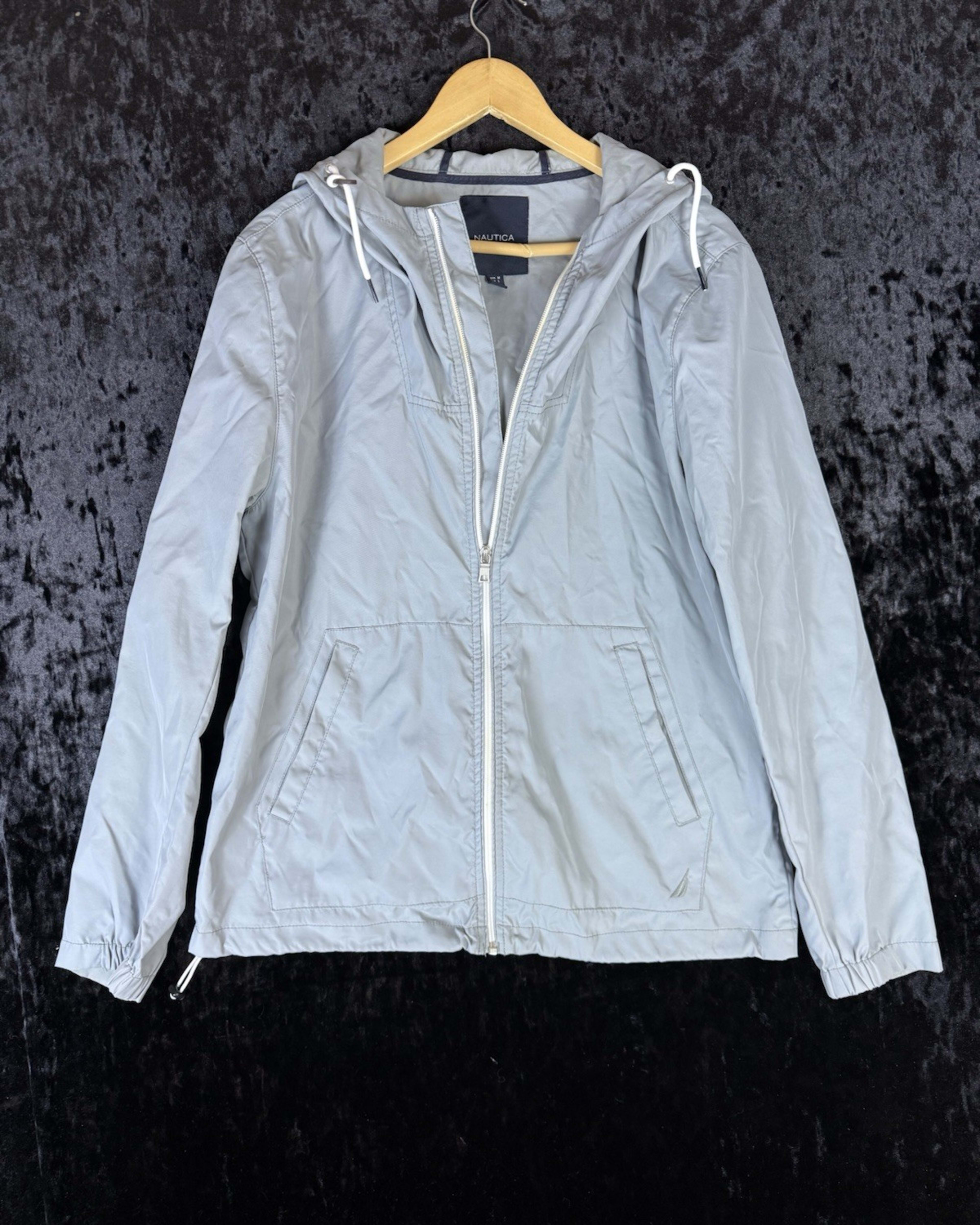 Nautica Hooded Full Zip Windbreaker Mens M Blue Drawstring Casual